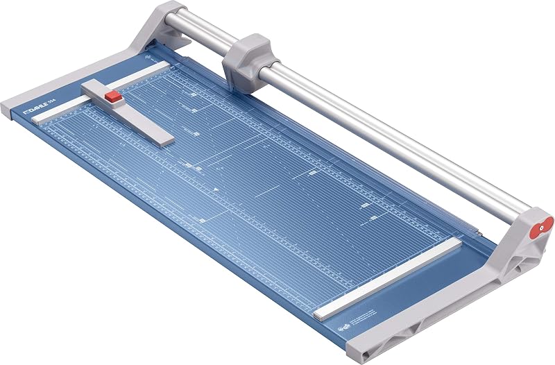 Dahle 554 Recortadora rotativa profesional, longitud de corte de 28", capacidad para 20 hojas, autoafilable, barra guía doble, abrazadera automática, cortador de papel de ingeniería alemana
