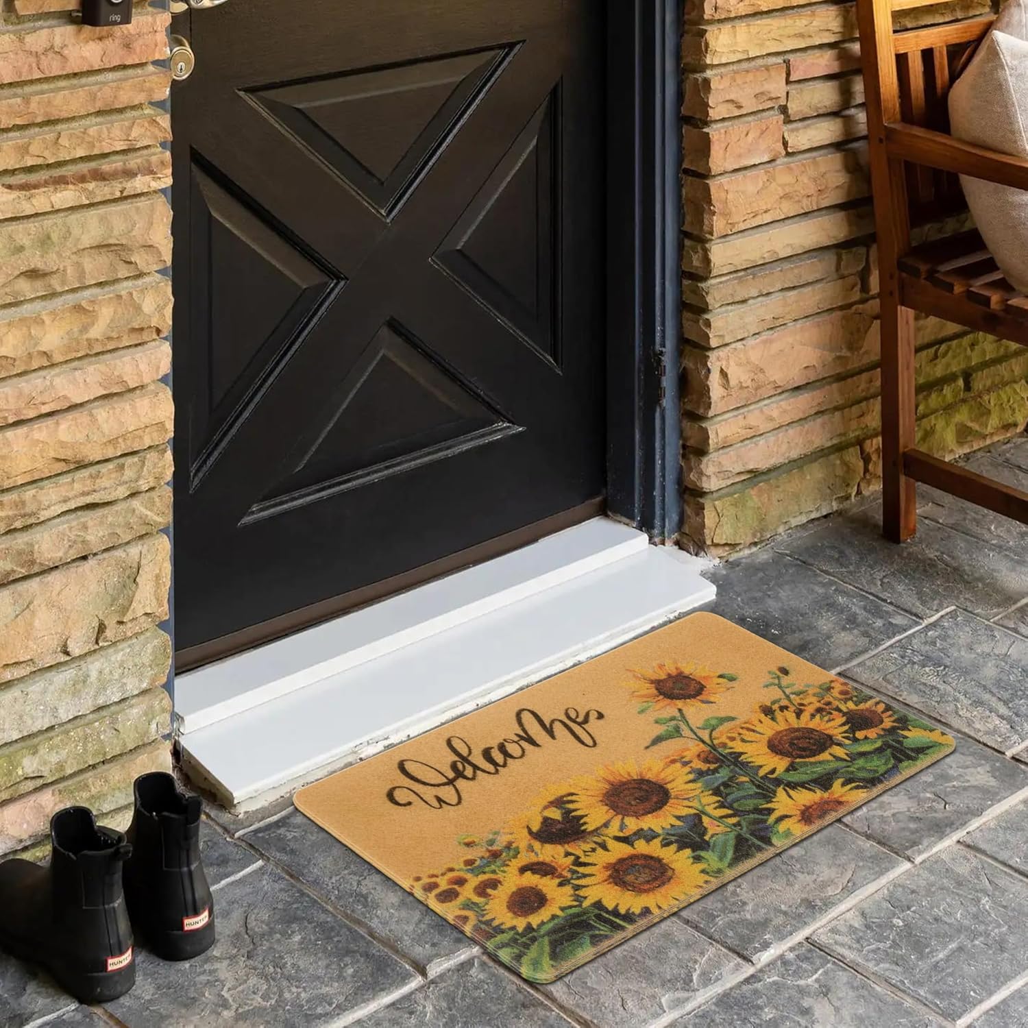 IZUS Floral Welcome-Doormats Front-Door - Spring Flower Home Decor Indoor-Mats Summer Non-Slip Seasonal Doormats 17x29inches