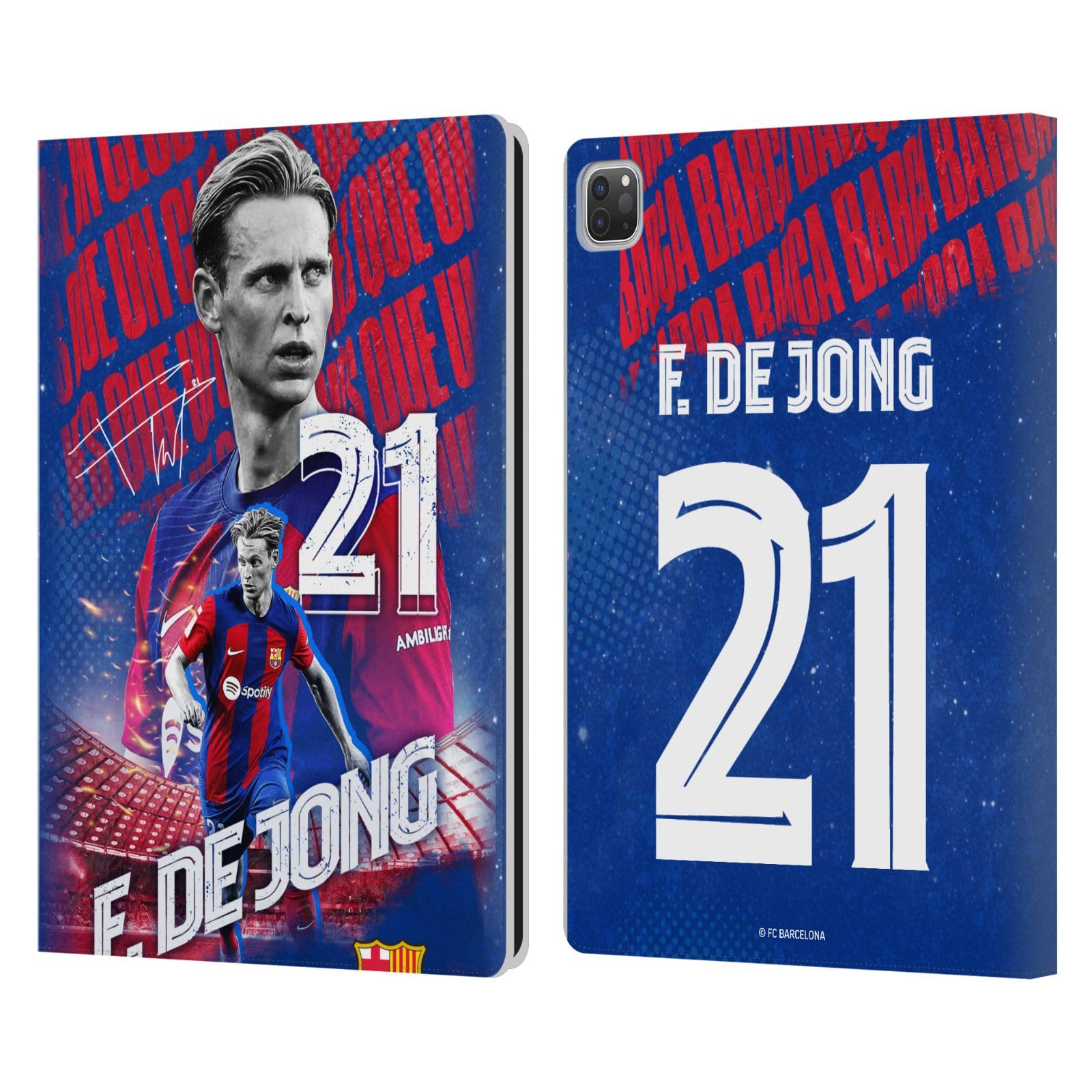 Head Case Designs Officially Licensed FC Barcelona Frenkie de Jong 2023/24 First Team Leather Book Wallet Case Cover Compatible with Apple iPad Pro 12.9 2020/2021/2022