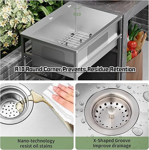 Miniatura 3 de Fregadero utilitario, fregadero independiente de acero inoxidable de 25 x 18 pulgadas, practicidad con accesorios grifo de cocina, dispensador de