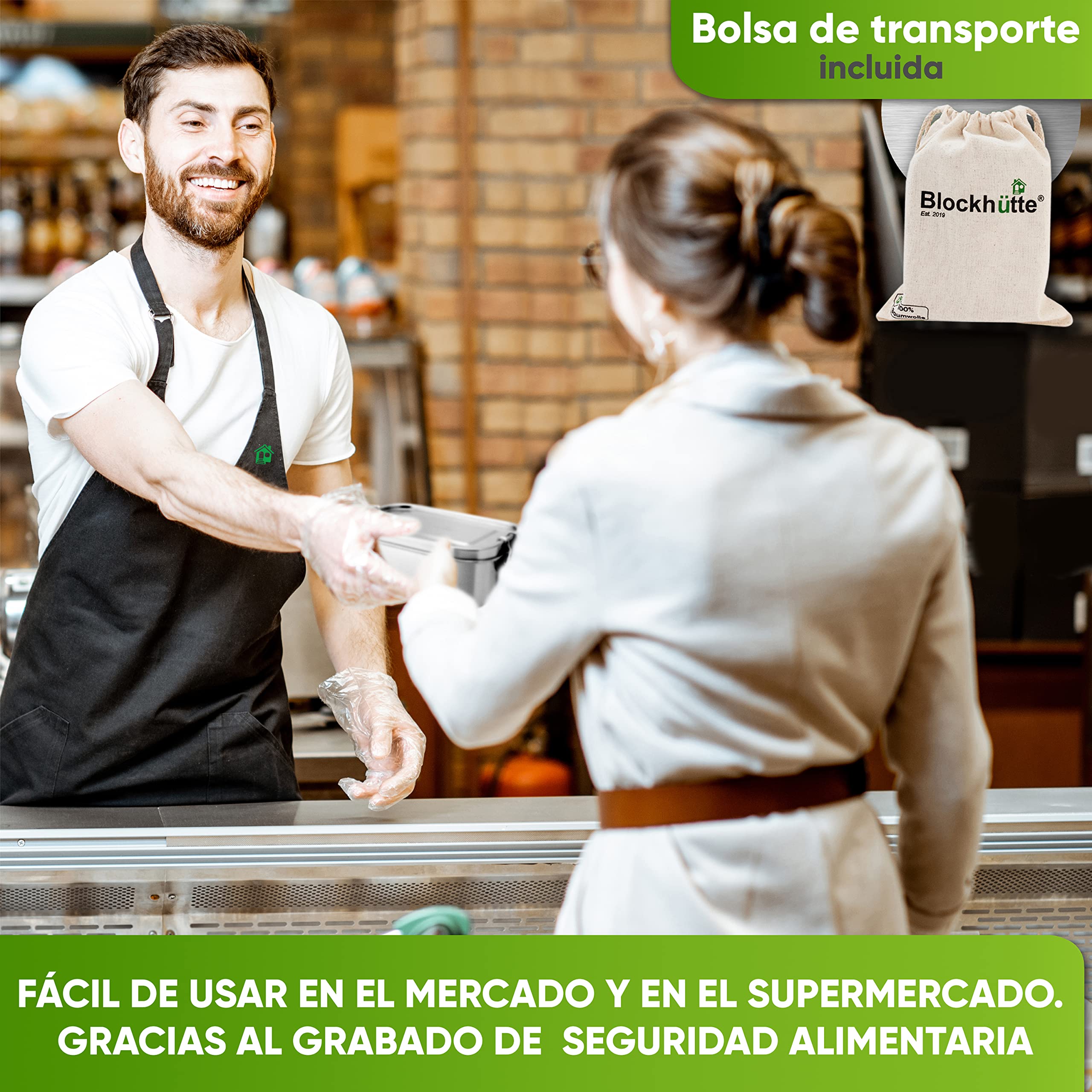 Blockhuette Fiambrera Acero inoxidable infantil Con 3 Compartimentos 800ml - Lunch Box Hermetica - Metálico Infantil y Adulto - Lunch box niños y Trabajo - Sin BPA - Oficina