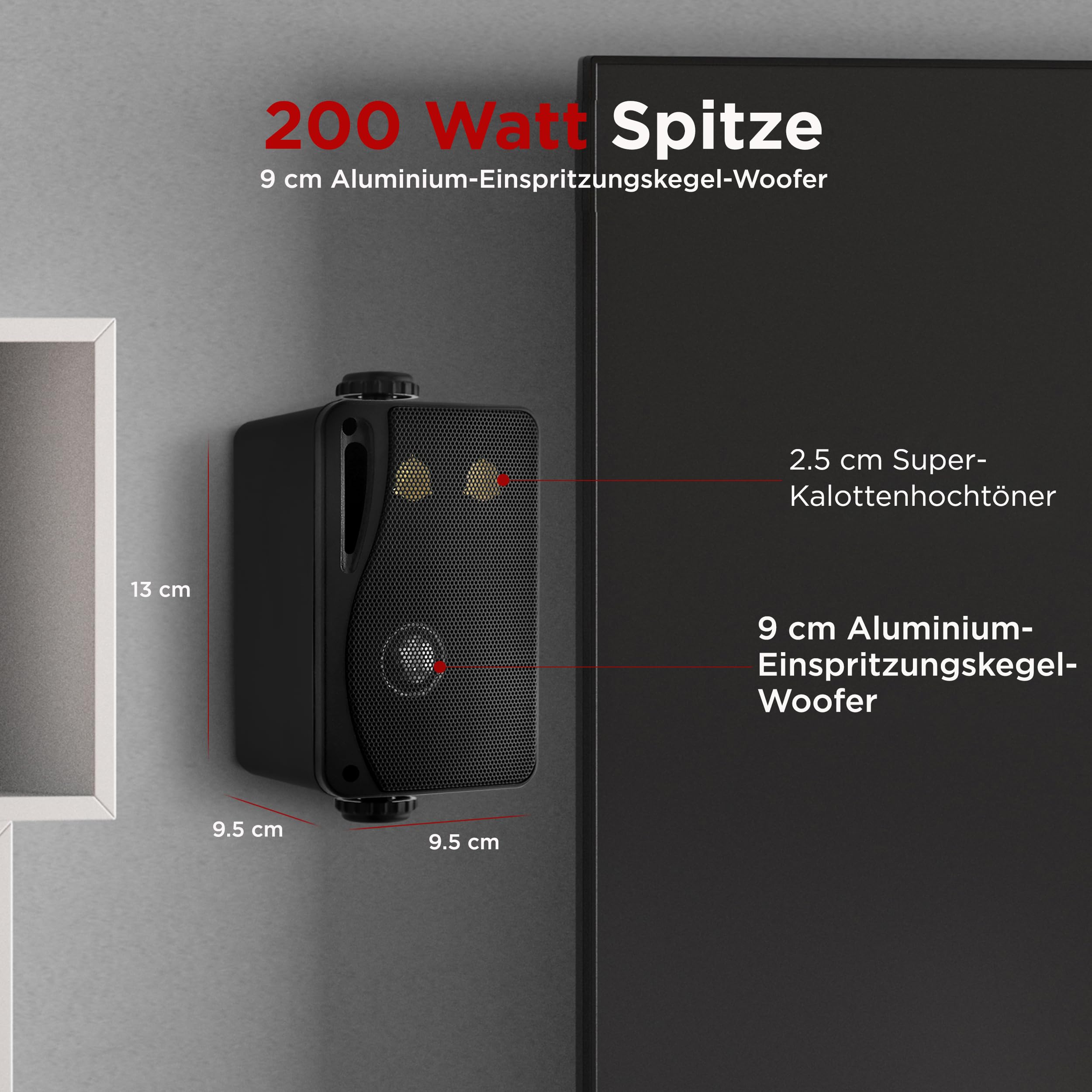 Pyle Aussenlautsprecher 3.5" Schwarz – 200W Wandlautsprecher wetterfest für Außenbereich Marinegeeignet Indoor & Outdoor Kompakte Bauweise Ideal für Terrasse Garten Boot