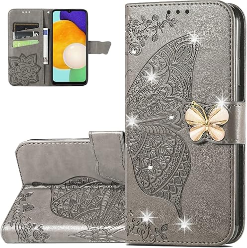 Monwutong Funda tipo cartera para Samsung Galaxy A13 5G, diseño de mariposa 3D, funda de piel sintética con cierre magnético fuerte y ranuras para
