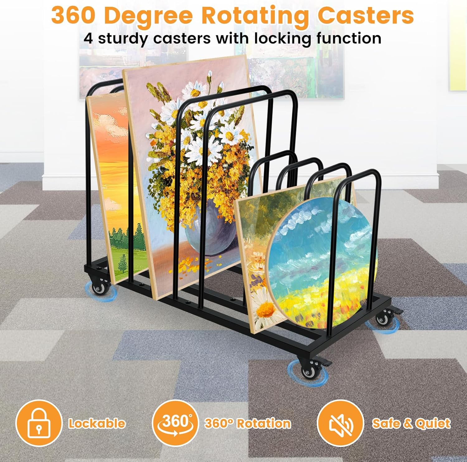 Art Canvas Storage Rack,Art Storage Organizer with Wheels,Metal Art Drying Painting Rack for Canvas Boards, Panel, Crafts Drying,Ideal for Art Studios Workshops Home Use