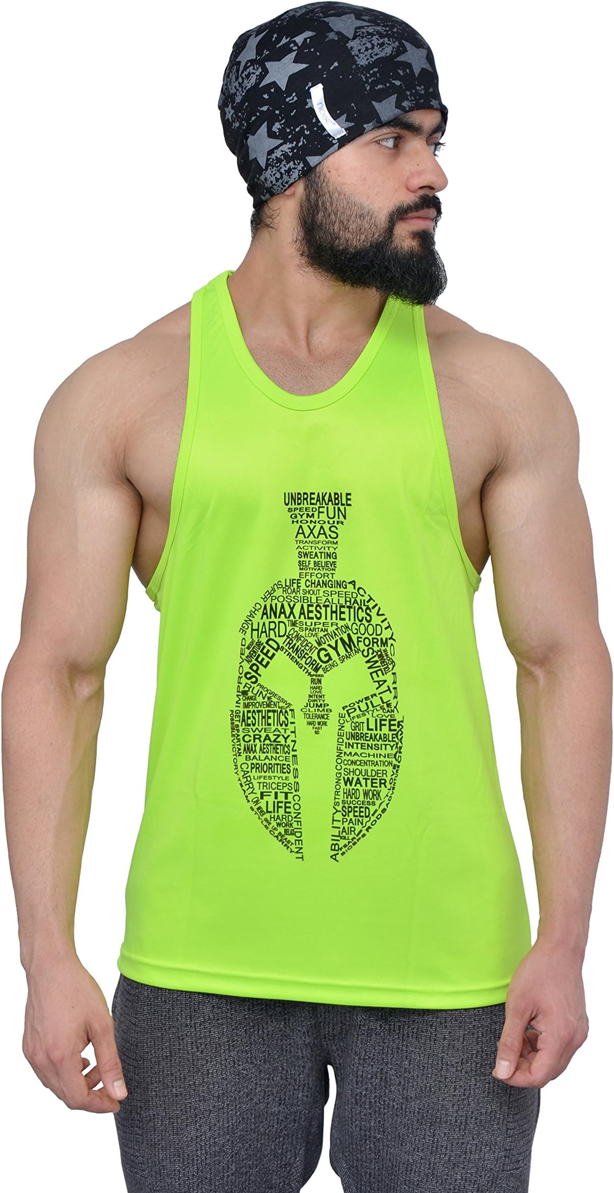 Anax Aesthetics Dry-Tuff Performance Spartan Typography Gym Wear, Sleeveless Gym Stringer, Men's Vest, Gym Vest, Tank Top, Sando Vest