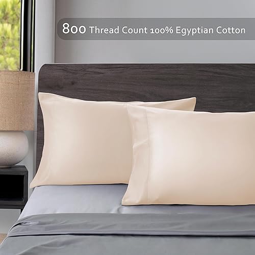 Miniatura 3 de Juego de 2 fundas de almohada de algodón tamaño King de 800 hilos, 100% algodón egipcio, fundas de almohada naturales, suaves y transpirables con