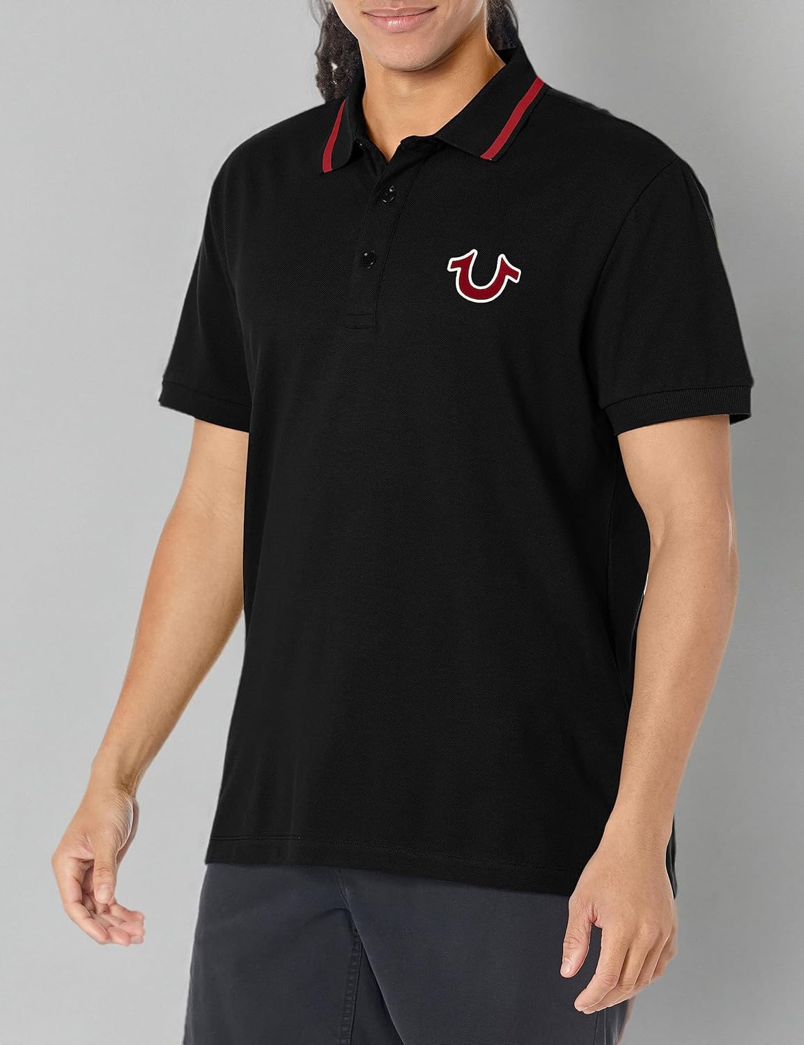 True Religion Men's JV7 Tipped Polo – Short Sleeve Cut & Sew Knit Polo Shirt with Contrast Trim & Logo - Image 6