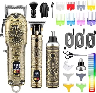 Hair Clippers for Man T-Blade Trimmer Nose Hair Trimmer Set,Man Professional Cordless Barber Clippers Set Blade Close Cutting Beard Trimmer Trimmer ，Nose Hair Trimmer LCD Display(Gold)