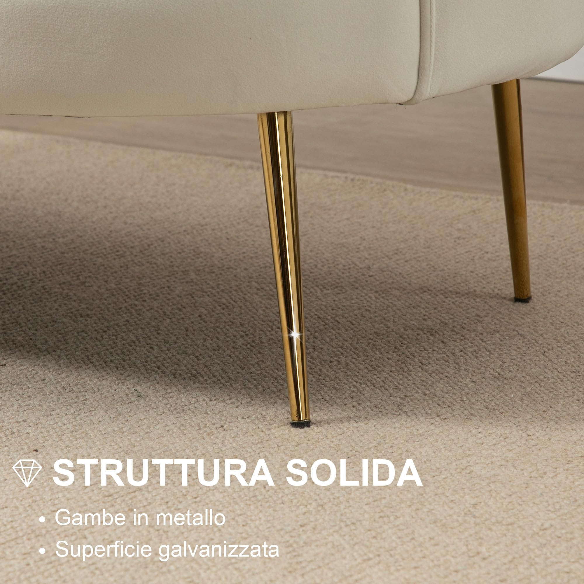 HOMCOM Divanetto 2 Posti in Tessuto Effetto Velluto, Piccolo Divanetto Vintage con Braccioli, Moderno, Seduta Imbottita per Camera da Letto e Soggiorno, 130x77x77cm, Bianco