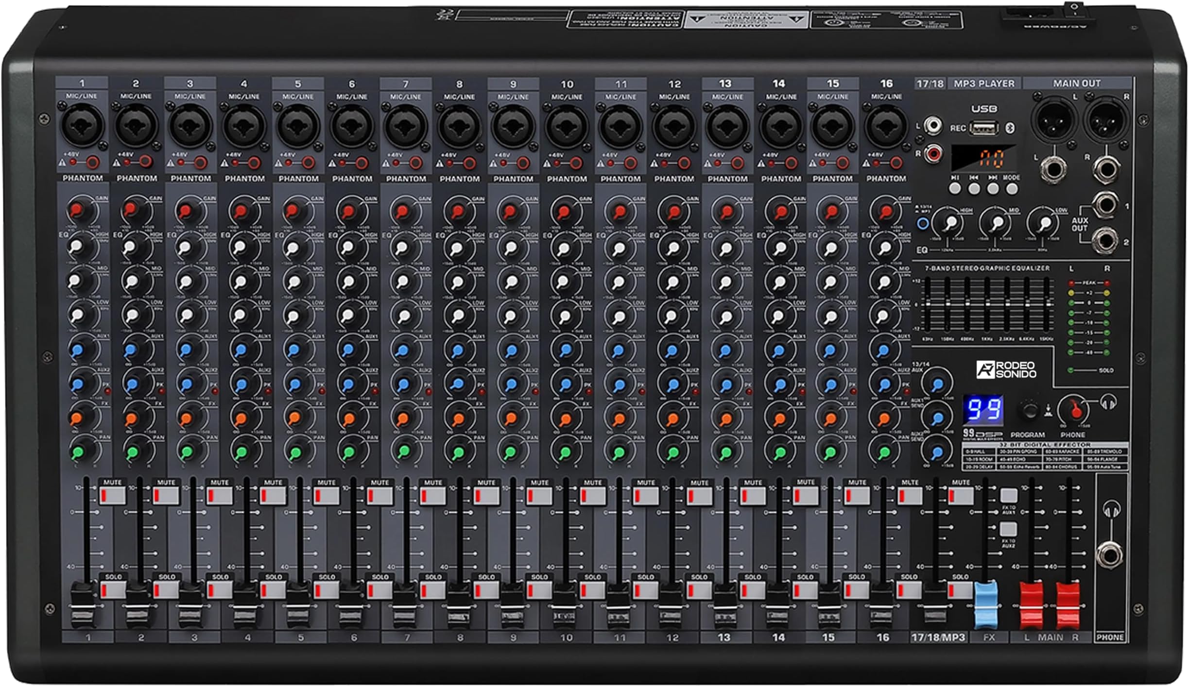 RODEOSONIDO BP16 mezcladora de audio 16 canales con 99 DSP Bluetooth ...