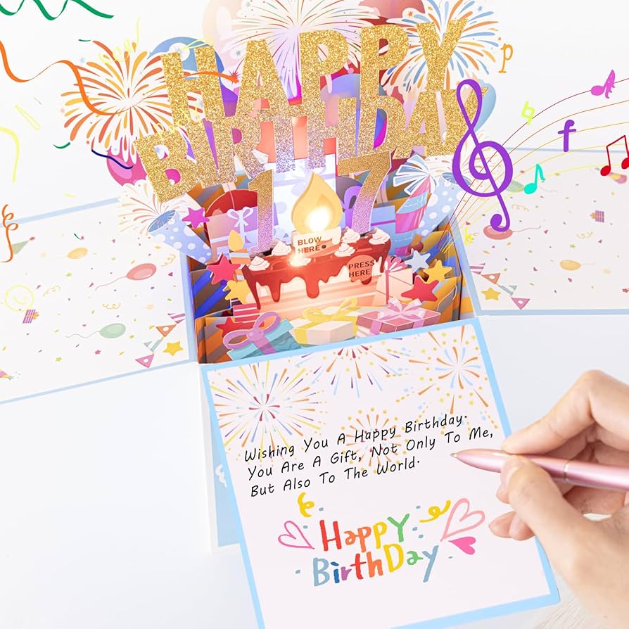 Amazon.com : Tnvee 17TH Birthday Cards with Lights Music, 3D