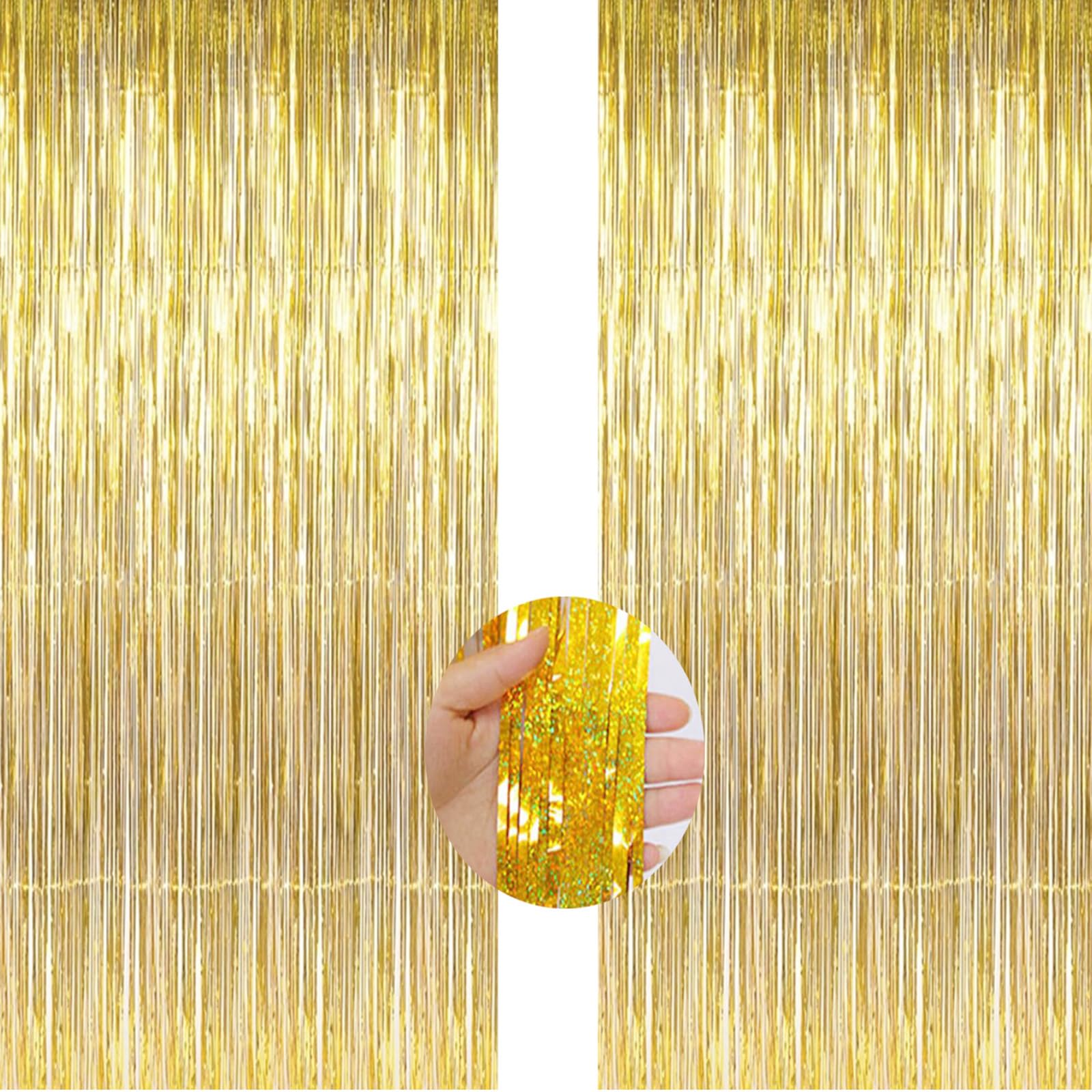 AILEXI 2 confezioni 1M*2.5M tende frangia tenda luccicante decorazione della per compleanno forniture festa nozze - Oro