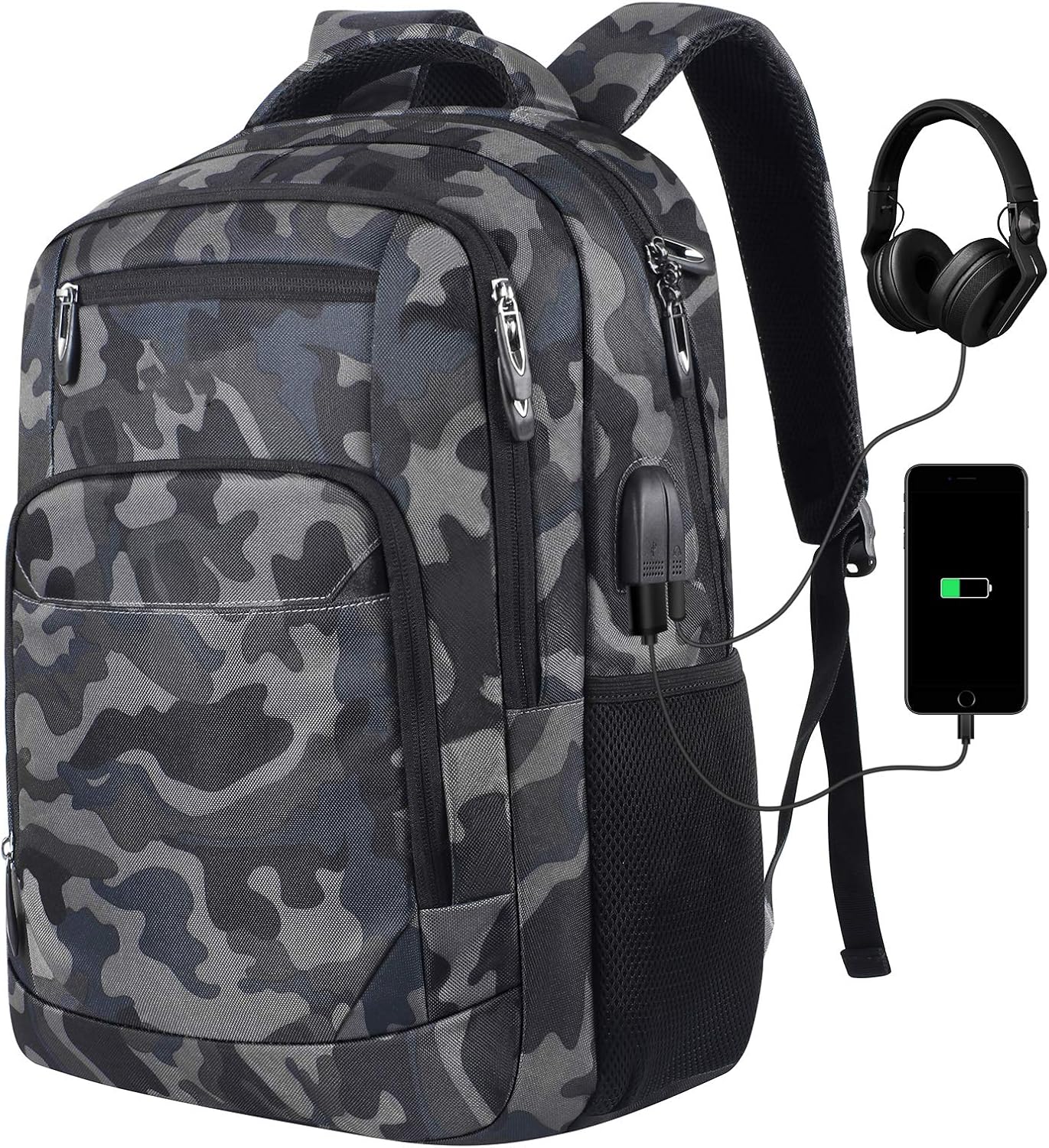 Mochila para Ordenador Portátil, Mochila Escolar con Puerto de Carga USB, Bolsa de viaje de negocios, Mochila para portátil de 15,6 pulgadas