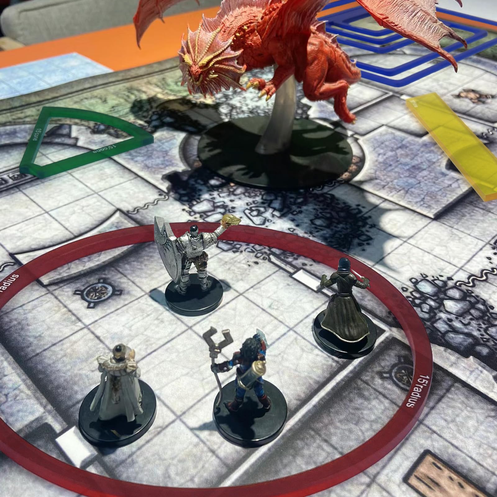 Modèle de zone d'effet des sorts coniques en acrylique CZYY, marqueurs de dégâts, outil de mesure pour cartes de jeu de plateau de 1,5 à 18,3 m, accessoires pour MJ de Donjons