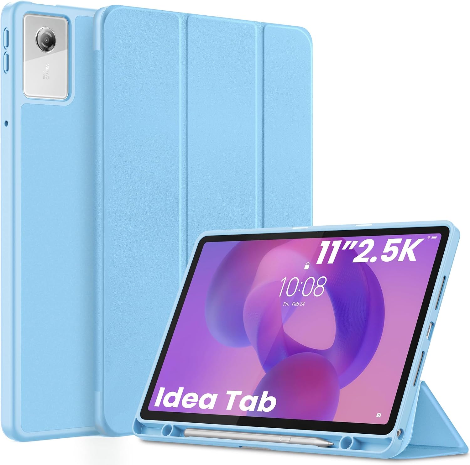 EasyAcc - Custodia per Lenovo Idea Tab, tablet da 11 pollici 2025 con supporto per penna TB-336ZU TB-336FU, ultra sottile con funzione di supporto, custodia in PU in pelle (Blu cielo)