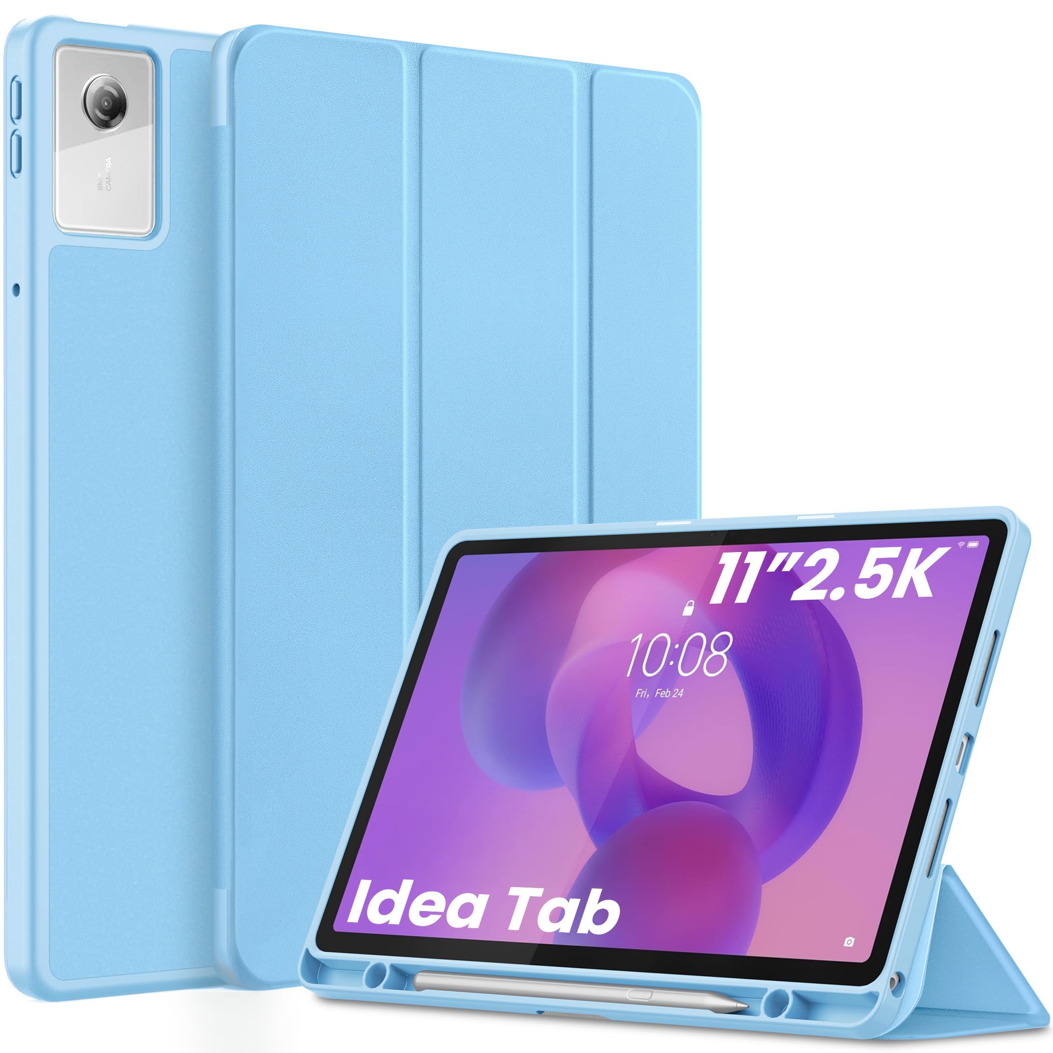 EasyAcc - Custodia per Lenovo Idea Tab, tablet da 11 pollici 2025 con supporto per penna TB-336ZU TB-336FU, ultra sottile con funzione di supporto, custodia in PU in pelle (Blu cielo)