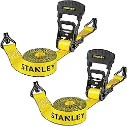 STANLEY S1007 Tiras de amarração catraca preta/amarela 3,8 cm x 16' - Carga de trabalho segura de 500 g/Resistência à ruptura de 1,5 kg, pacote com 2