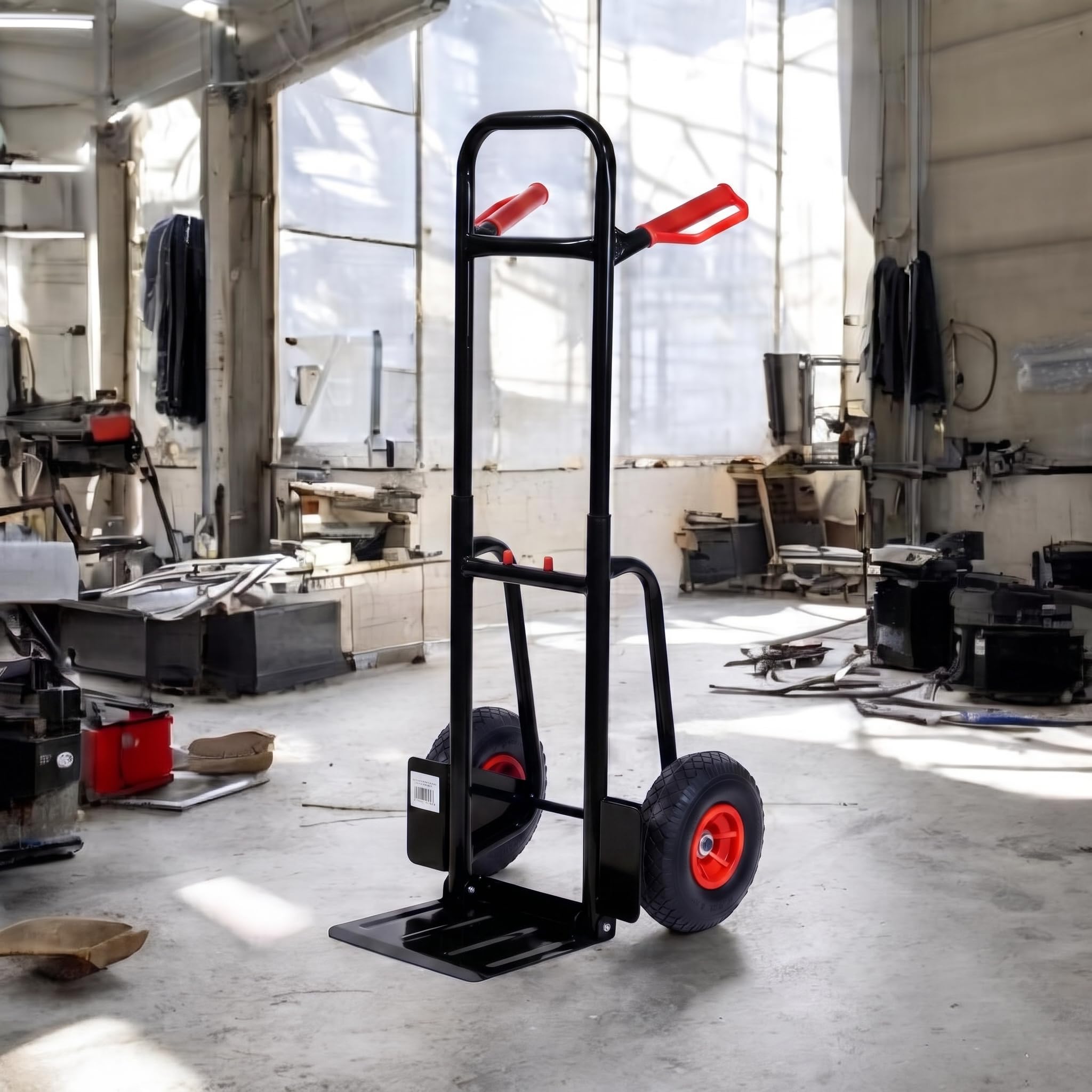 Klappbare & ausziehbare Sackkarre - max. 200kg Treppensteiger Faltbar für Werkstatt Lager Treppensackkarre Karre Transportkarre Stapelkarre mit 2X Sackkarrenrad Luftbereifung (Schwarz)