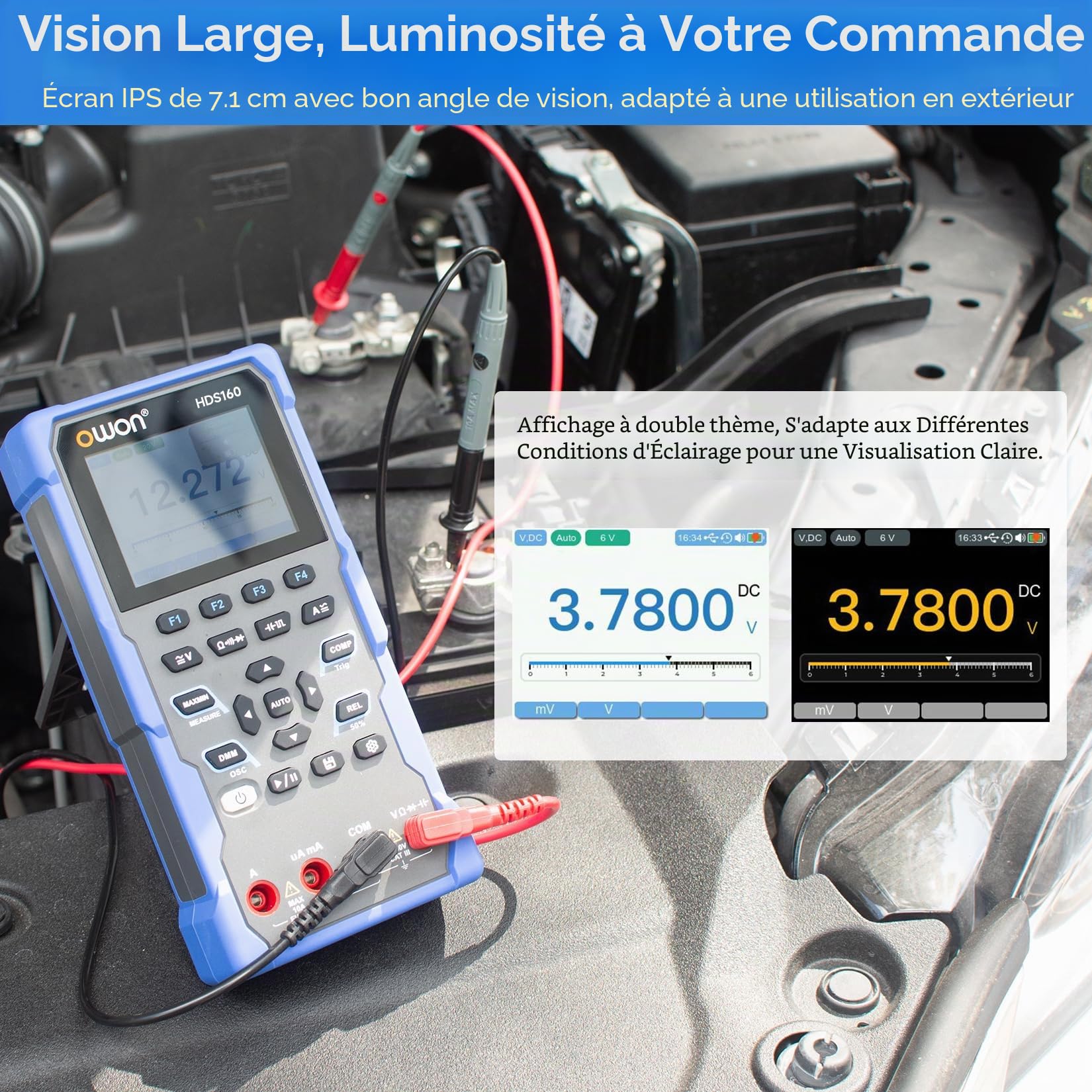 OWON HDS160 Oscilloscope multifonction 2 en 1, bande passante MHz, écran IPS 2,8 pouces, 60000 points, multimètres numériques 4 1/2 pouces et oscilloscope numérique 1 canal