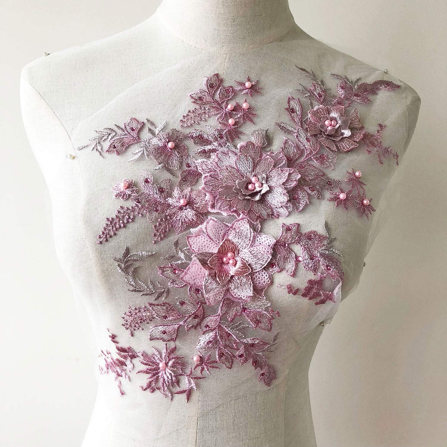 3D Flower Embroidery Applique Beaded Embroidery Sewing Lace Patch Wedding Motif for Gown Dress Costume