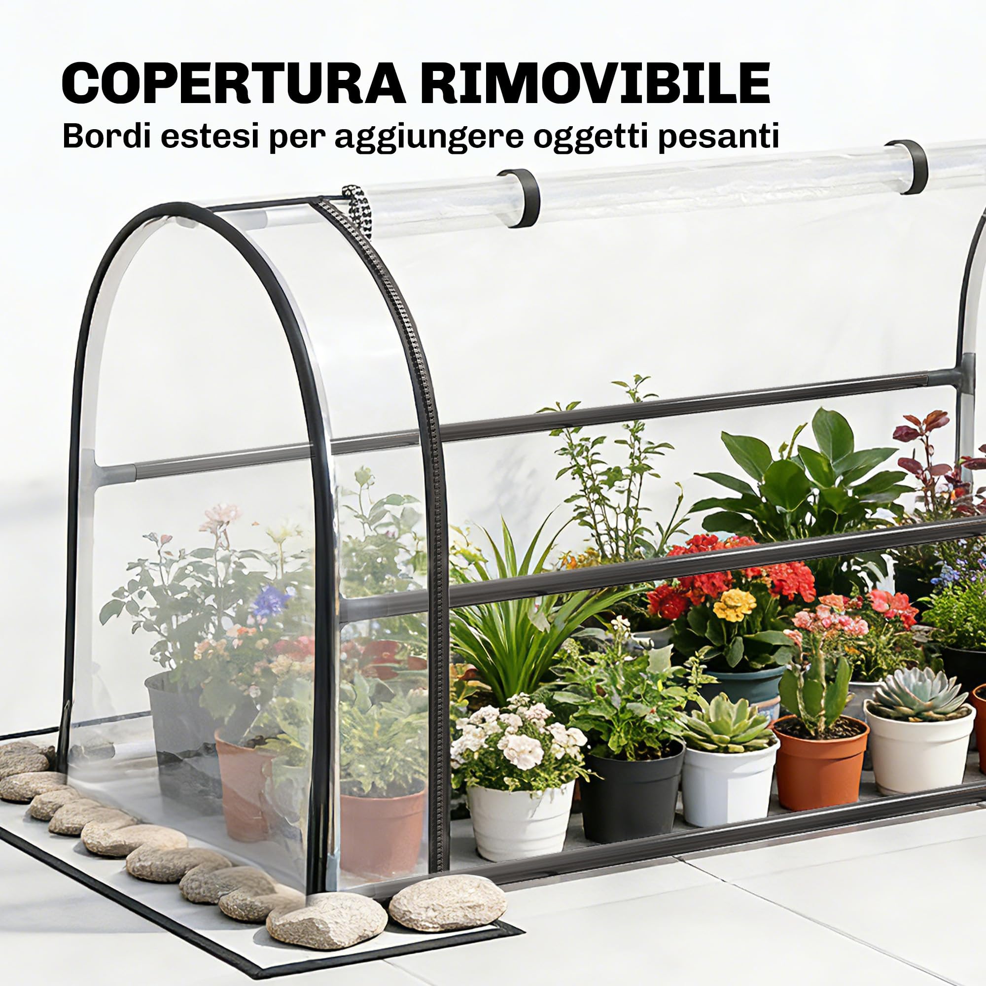 Outsunny Letto per Orto Rialzato con Serra Copertura Protezione, Fioriera da Esterno Rialzata in Metallo con Foro di Drenaggio, per Piante, Fiori, Verdure, Giardino Terrazza Balcone, Nero