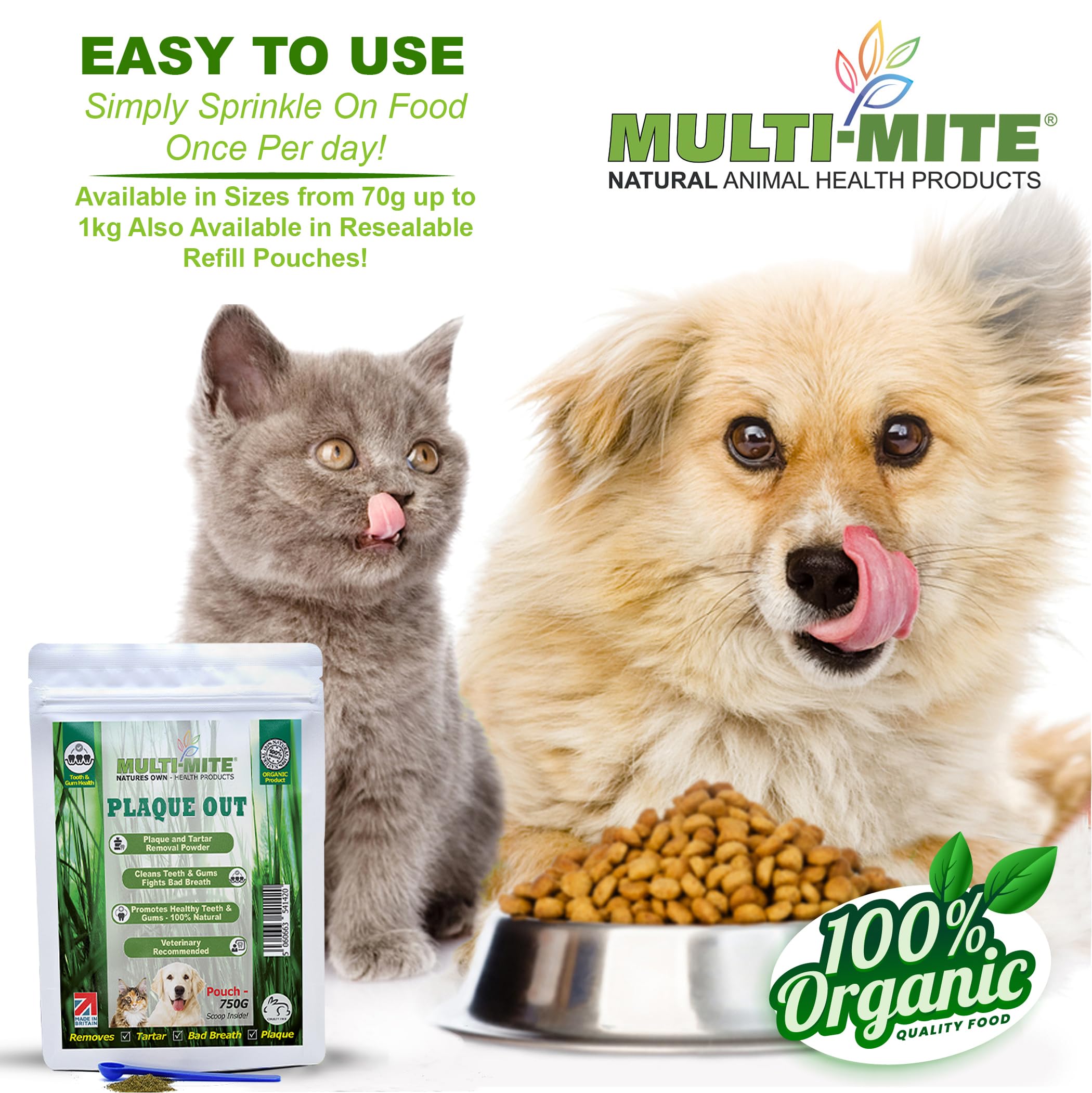 PLAQUE OUT 750g Pouch, Plaque Off Remover, 100% Natural and Organic Seaweed Powder for Dogs & Cats, Dog Teeth Cleaning - Image 3