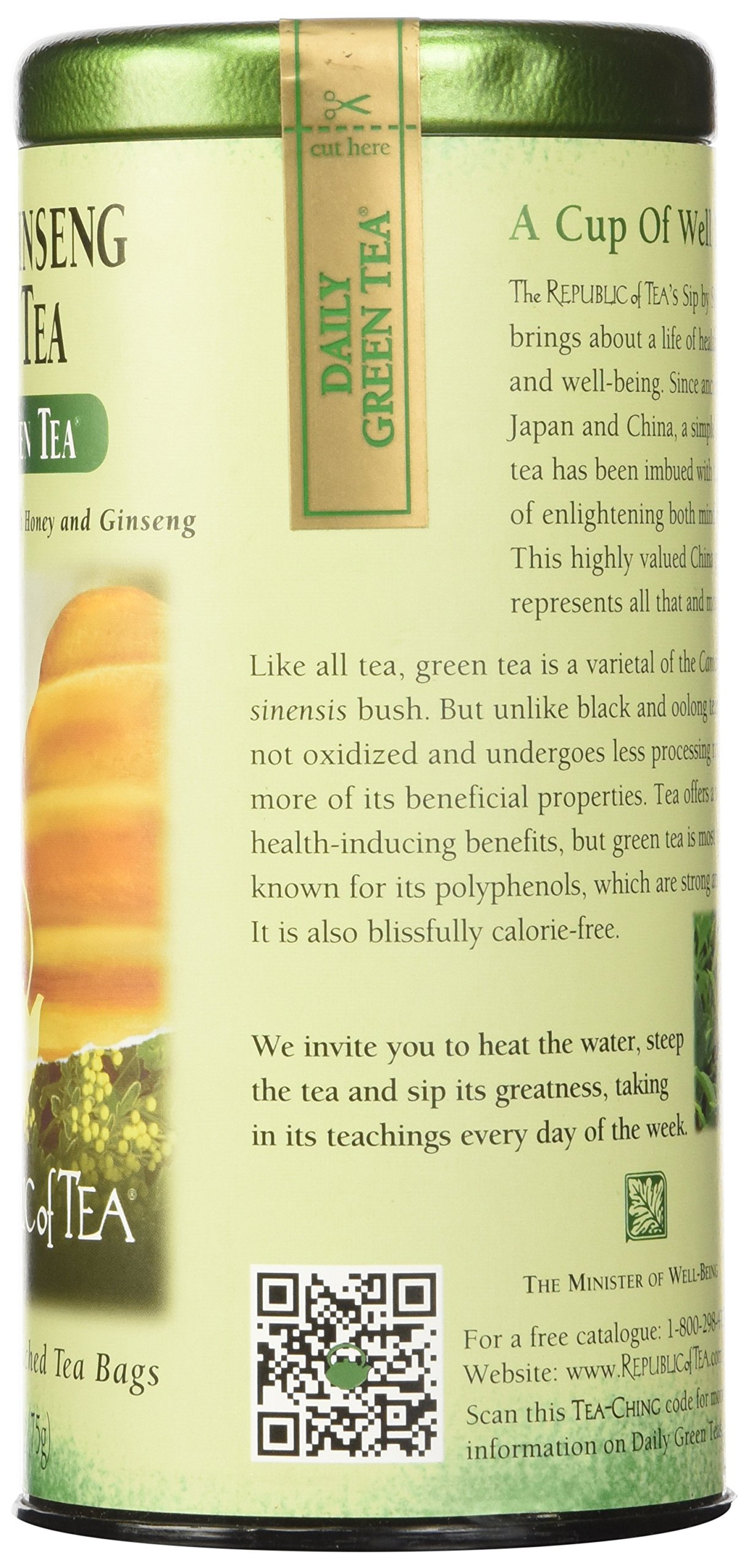 The Republic of Tea Honey Ginseng Green Tea, Caffeinated (50 Tea Bags