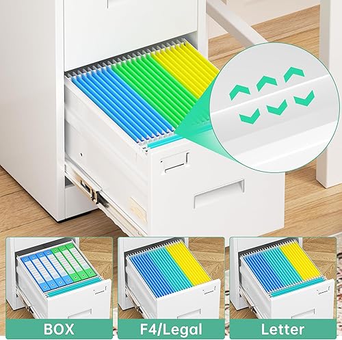 Miniatura 5 de Bonusall Archivador vertical con cerradura de 3 cajones de bloqueo vertical, archivador de oficina de metal, organizador horizontal con estante 10