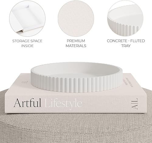 Miniatura 7 de Juego de bandeja decorativa de hormigón y decoración de libros - Bandeja con borde festoneado y caja de lino para mejorar la decoración de tu mesa