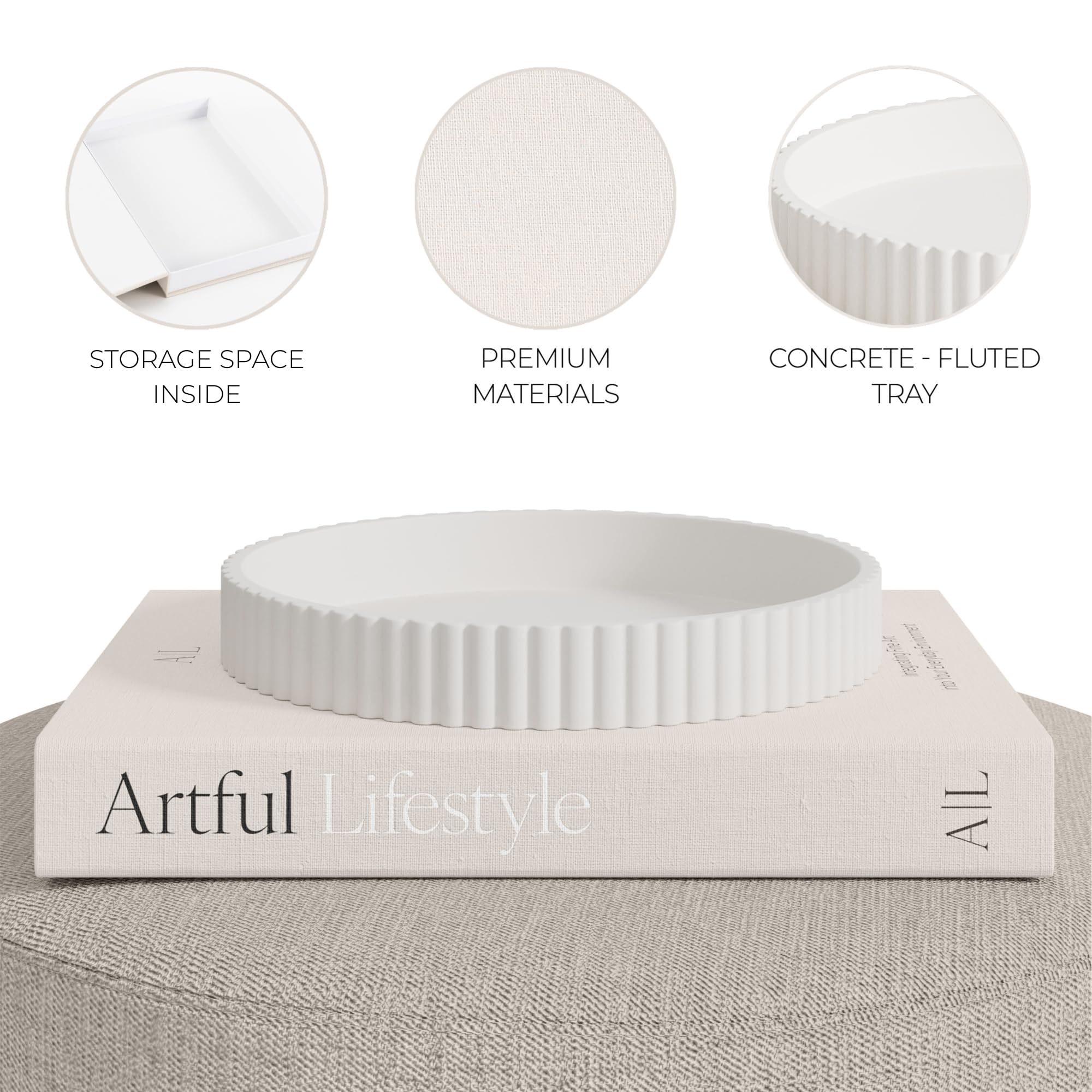 Entryway Decor Ideas That Are Defining 2026 4 ZICOTO Decorative Concrete Tray & Book Decor Set - Scalloped Tray & Linen Box En - product photo