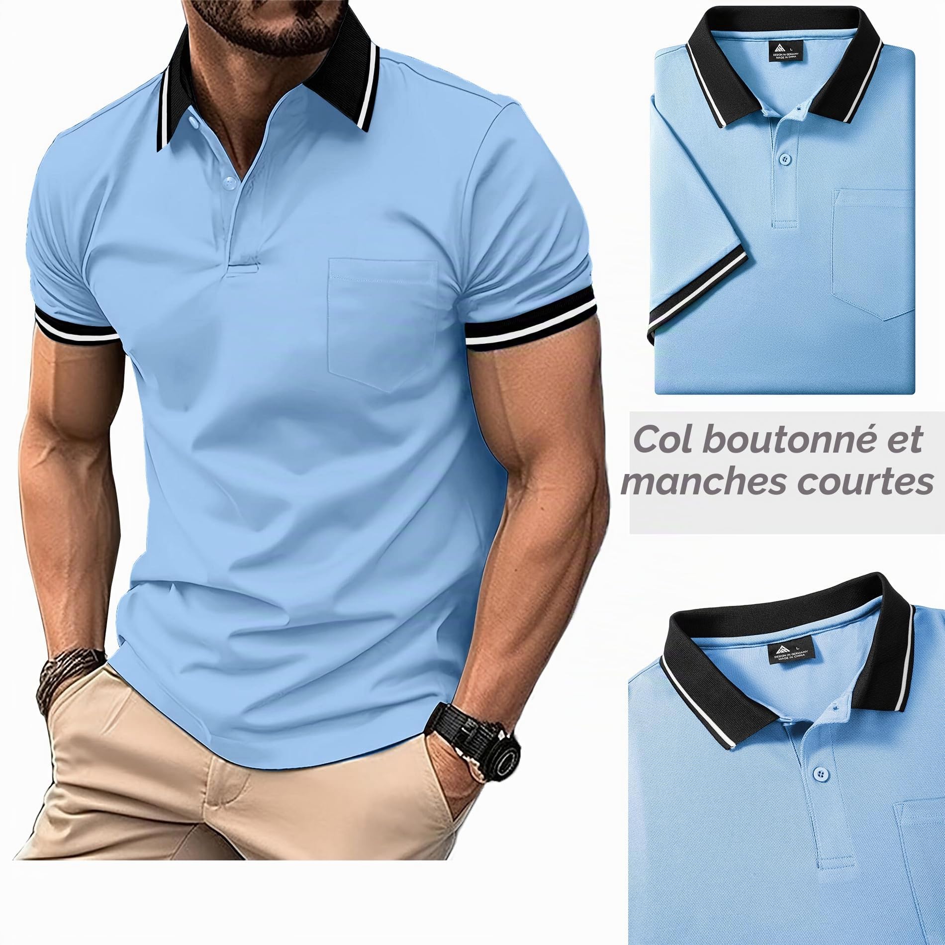 JACKETOWN Lot de 3 polos de golf à manches courtes légers et respirants pour adulte