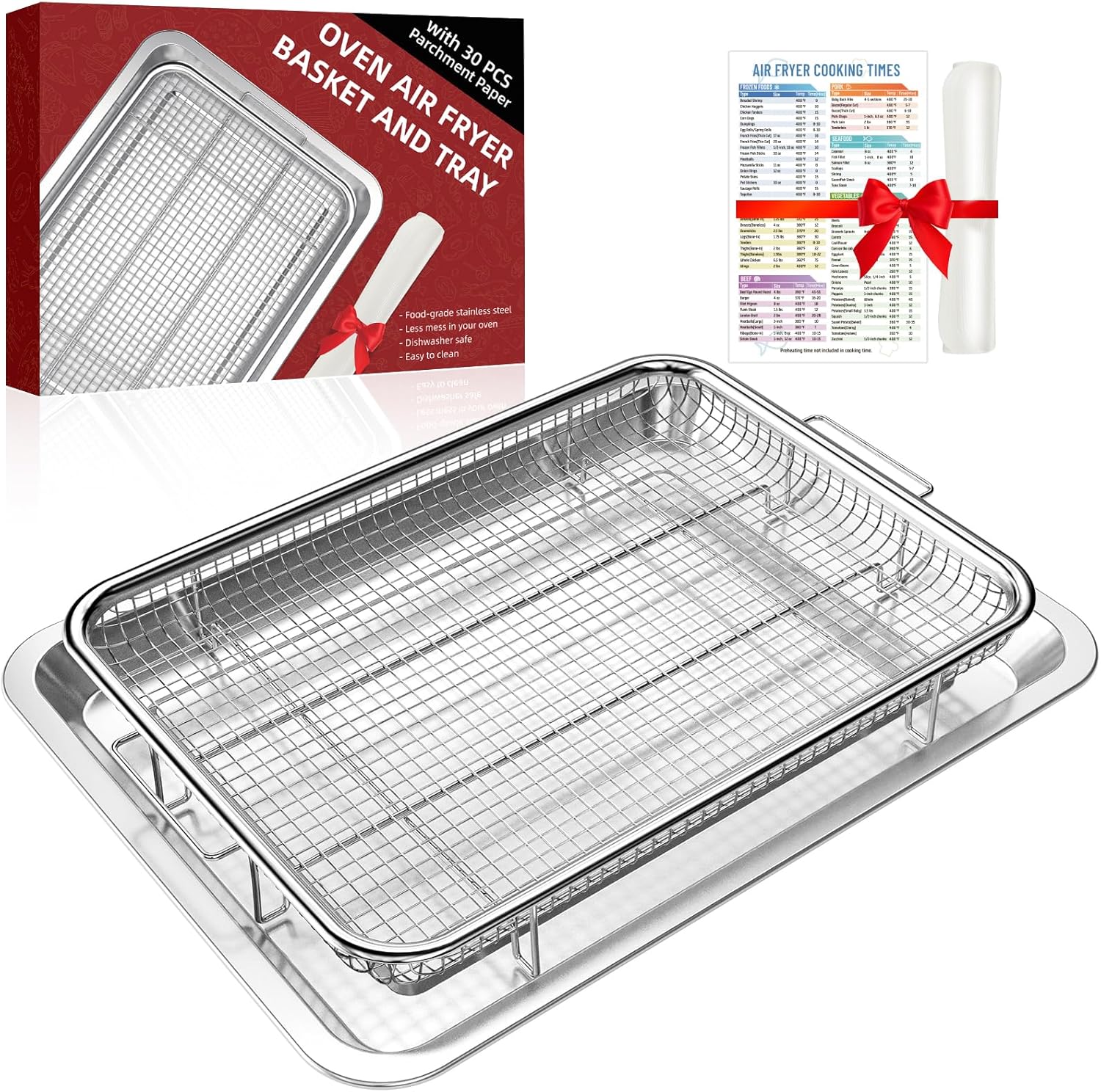 Air Fryer Tray for Oven, Oven Air Fryer Basket and Tray with Cooking Guide and 30 PCS Parchment Papers, DEGOVIN Crisper Non-stick Stainless Steel Air Fry Pan for Convection Oven(15.8″ × 11″) Air Fryer Tray for Oven, Oven Air Fryer Basket and Tray with Cooking Guide and 30 PCS Parchment Papers, DEGOVIN Crisper Non-stick Stainless Steel Air Fry Pan for Convection Oven(15.8″ × 11″)