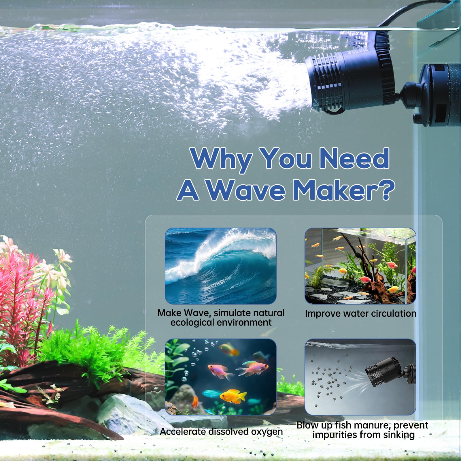 hygger Aquarium Wave Maker Water Circulation Pump with Magnetic Base, Quiet Rotating Powerhead, AC Submersible Wavemaker Pump for Freshwater and Saltwater Fish Tank, 5-150 Gallon (4W 750GPH) - 3