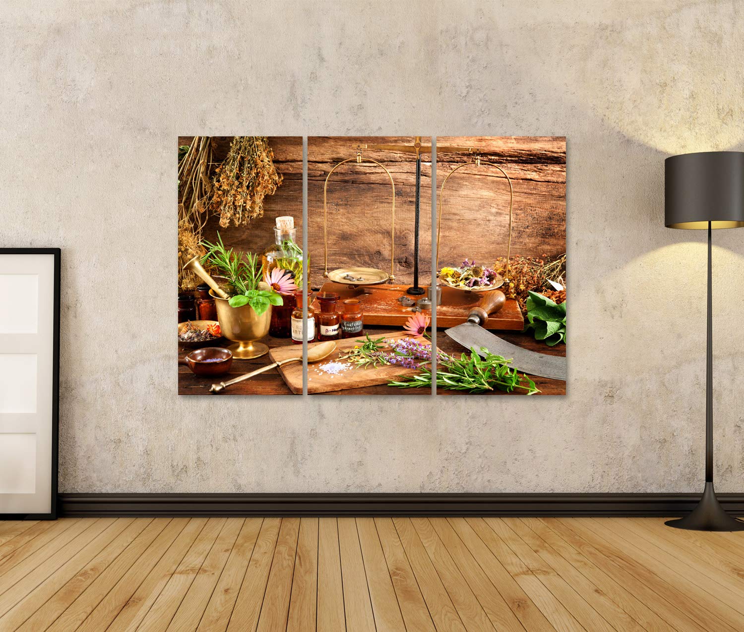 islandburner Quadro su tela Medicina alternativa antica naturale a base di erbe fiale scala sfondo di legno Stampe Arte Poster Murale