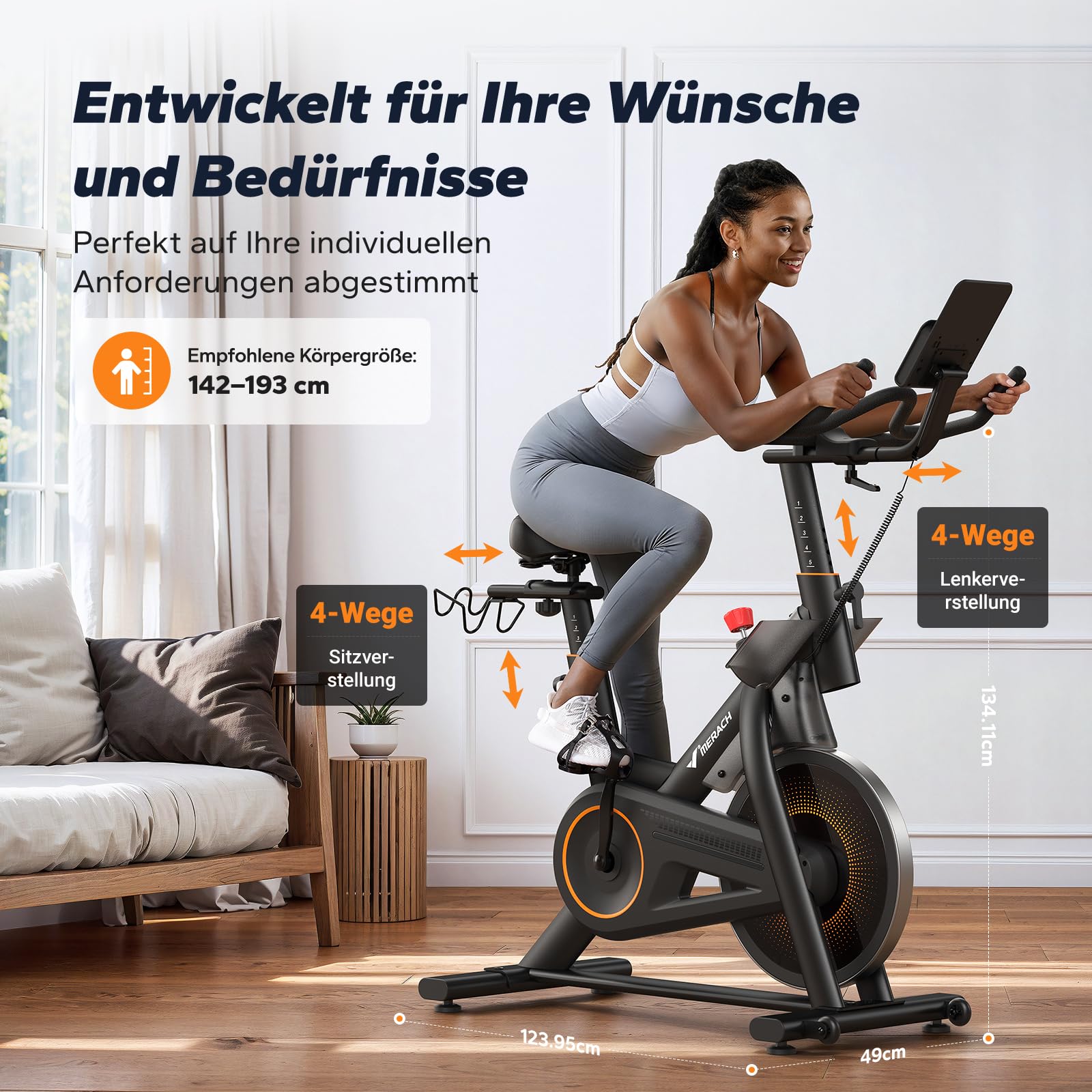 MERACH Profi-Heimtrainer Fahrrad mit 10kg Schwungrad, Max Laufruhe und Stabilität, Studio-ähnliches Training zu Hause, Leises Magnetbremssystem, Stoßdämpfender Luftkissensattel, Eigene App, Bis 158KG
