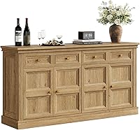 Vista 8 de ONBRILL 63 Inch Buffet Cabinet with Storage, Large Sideboard Credenza with Drawers, 4 Doors Storage Sideboards, Accent Kitchen Coffee Bar Cabinets