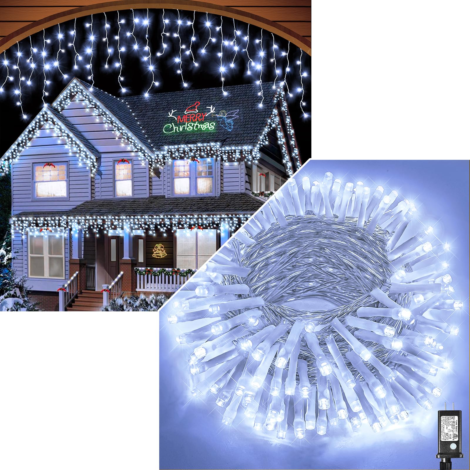 Vivideal66 FT 200 LED String Lights & 132 FT 1280 LED Icicle Lights Outdoor, Cold White