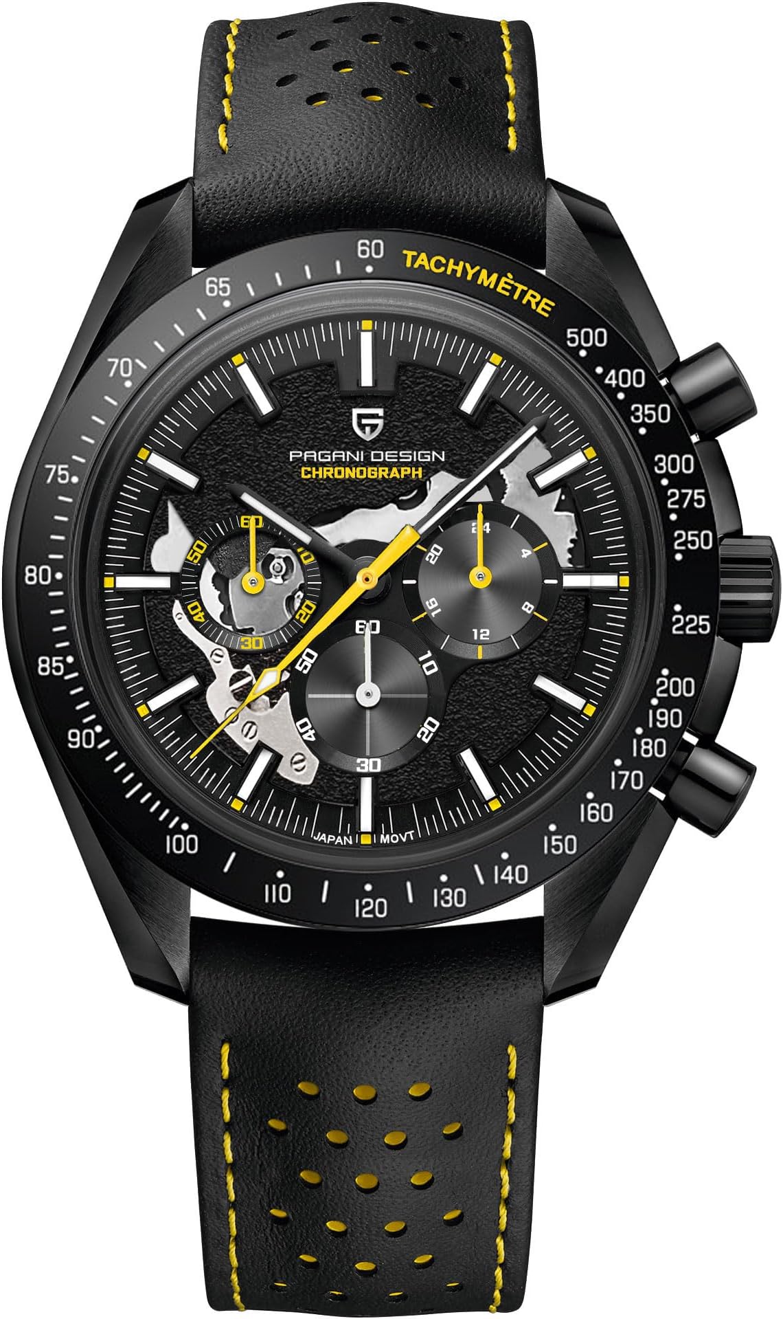 Pagani Design 1779 Luxury Men's Quartz Chronograph Moon Skeleton Watches Japan Movement AR Sapphire Glass Stainless Steel Case Waterproof Analog Watch