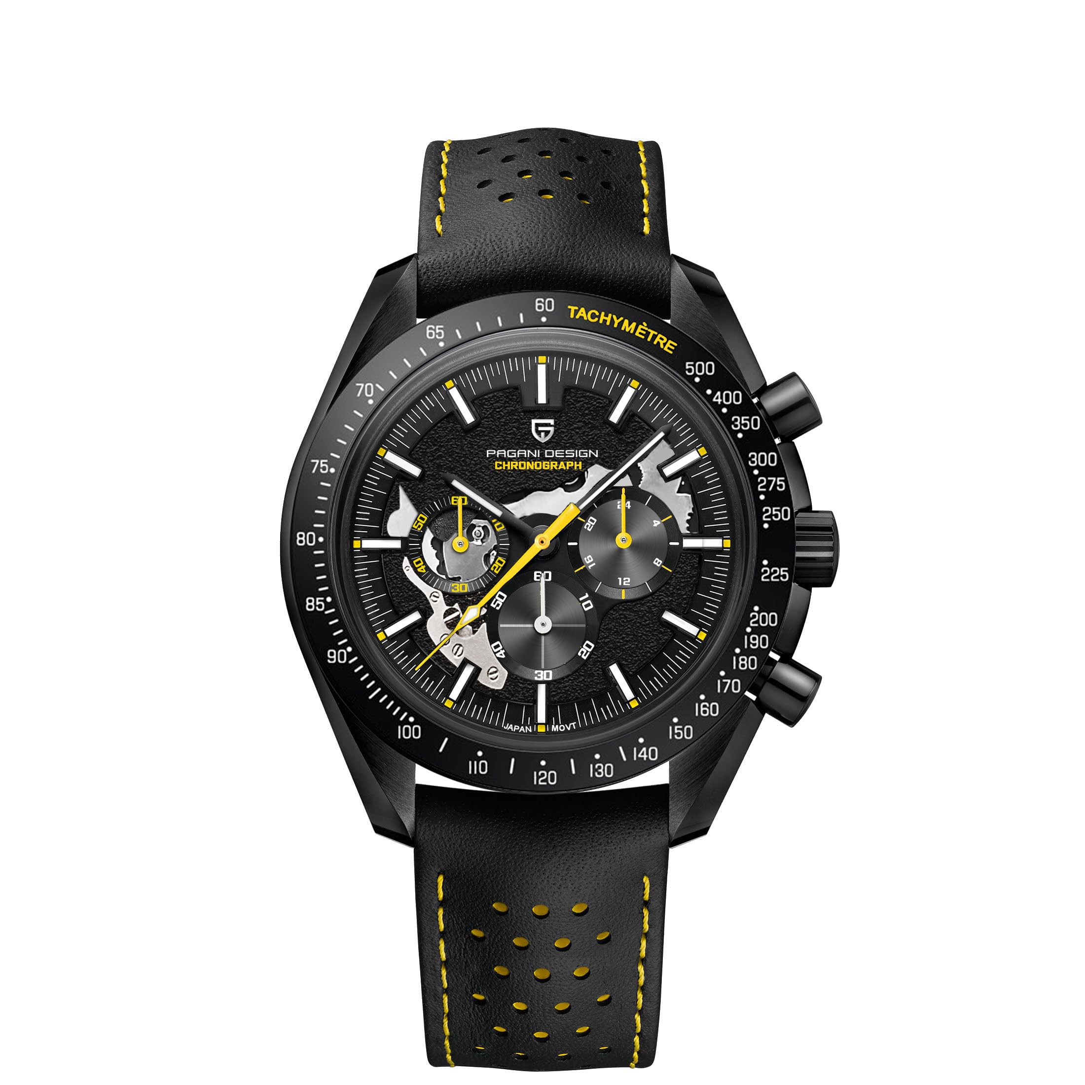 HaiQinPagani Design 1779 Luxury Men's Quartz Chronograph Moon Skeleton Watches Japan Movement AR Sapphire Glass Stainless Steel Case Waterproof Analog Watch