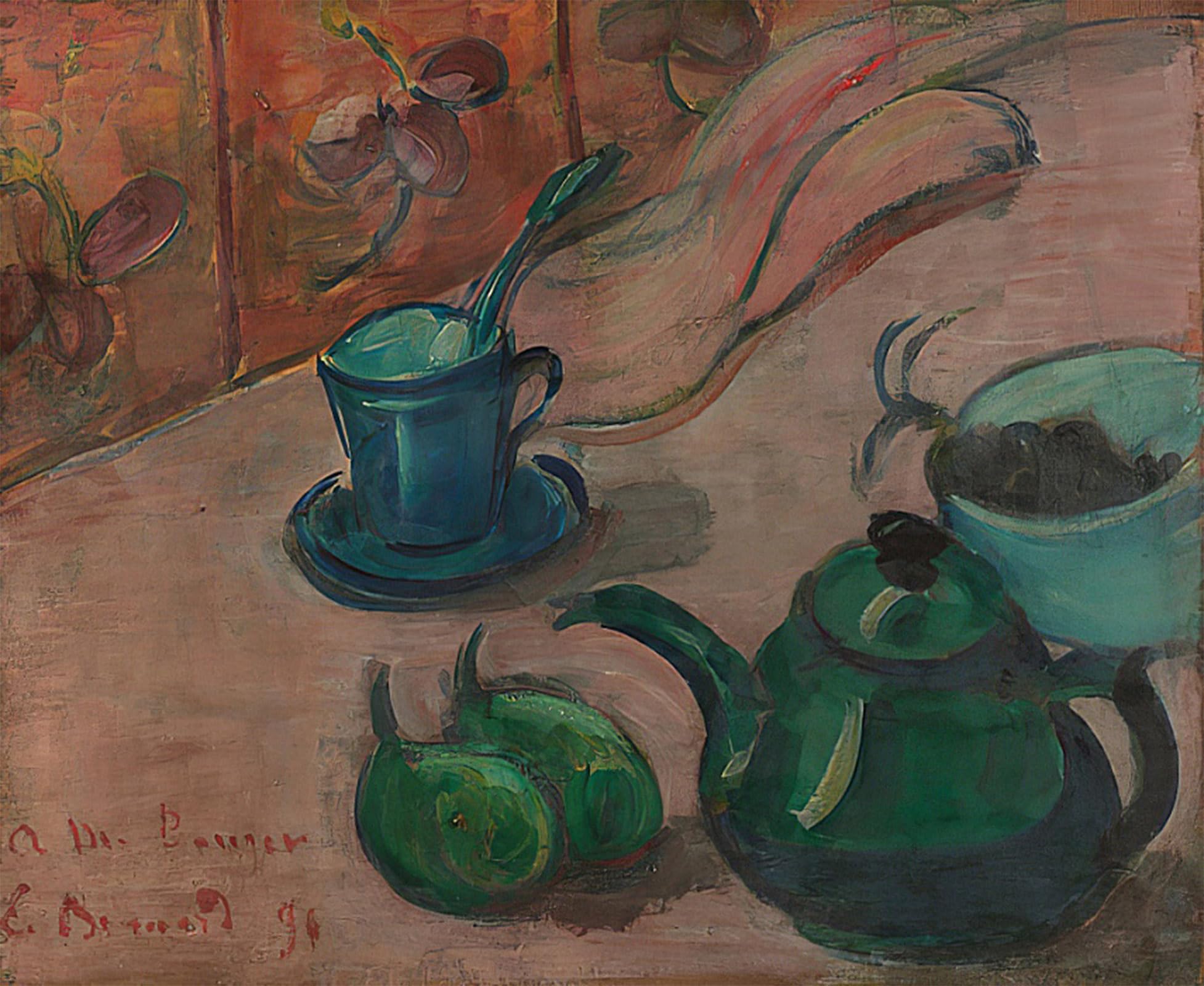 ARTXLXXBN Famous Painting Art Wall Decor Abstract Art Picture Still Life with Teapot Cup and Fruits by Emile Bernard Animal Pictures for Home Decor 60x90cm