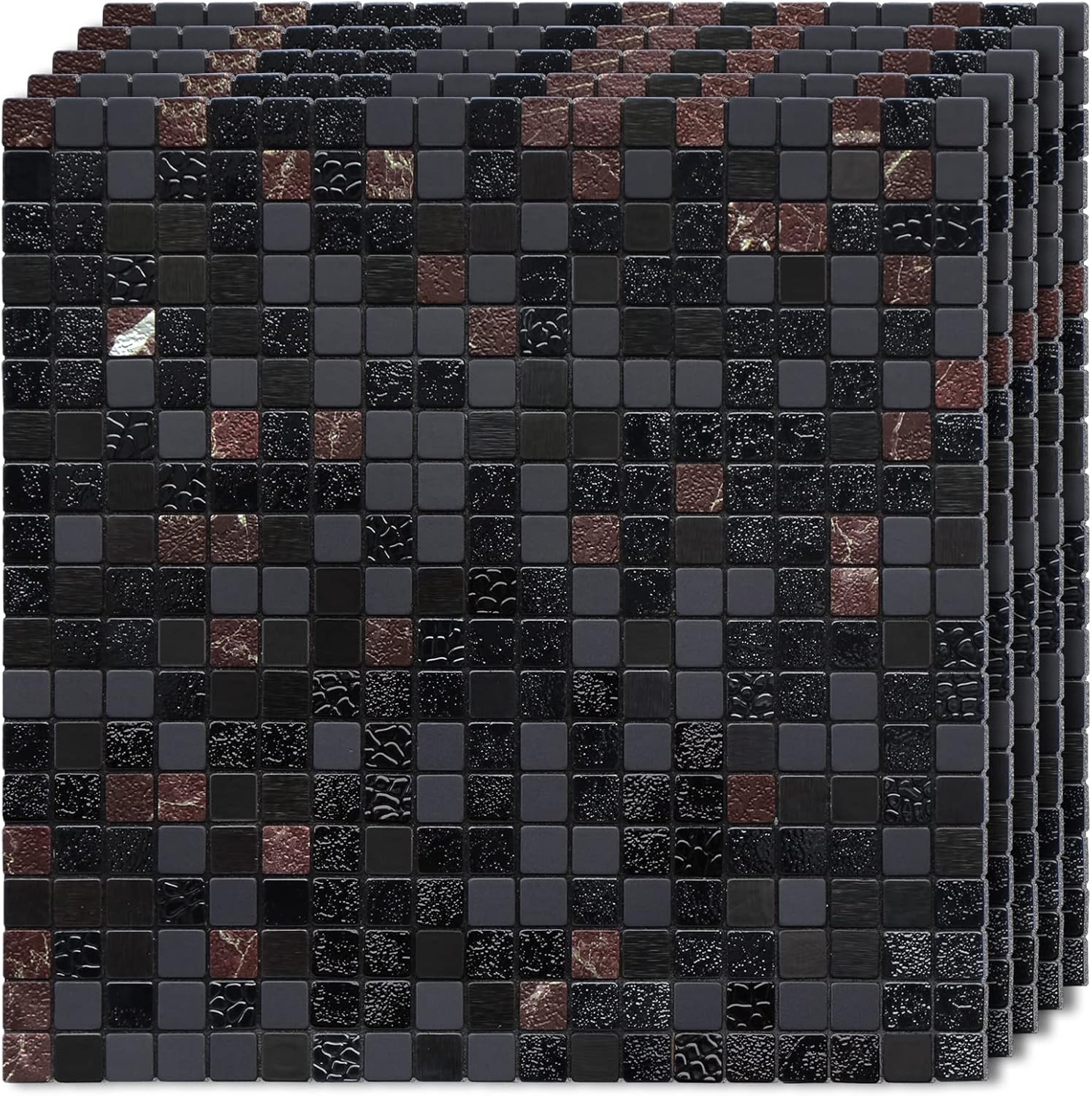 TenasHome 10Sheets Metal Backsplash Peel and Stick Plaid Marble Tile