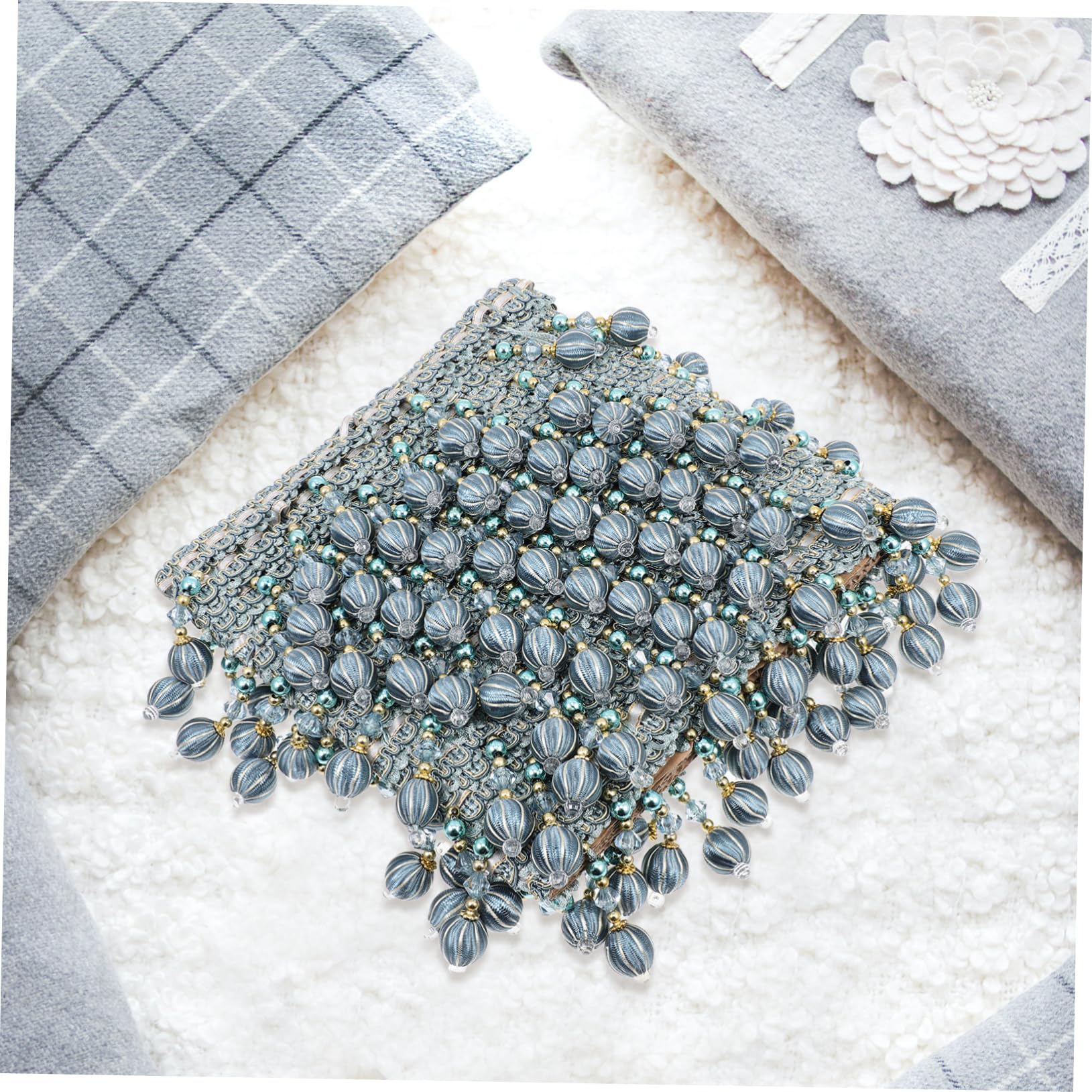 VILLCASE Garniture Perlée à Pompon Franges de Perles pour Loisirs Créatifs Pompon Décoratif Perles Fournitures pour Rideaux et Garnitures