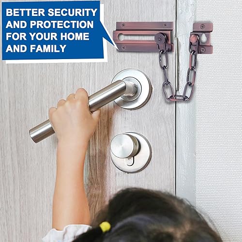 Miniatura 8 de INBOF Paquete de 2 cerraduras de cadena para puerta, cerradura de puerta de cadena premium, cadena gruesa con 12 tornillos, cerraduras de cadena de