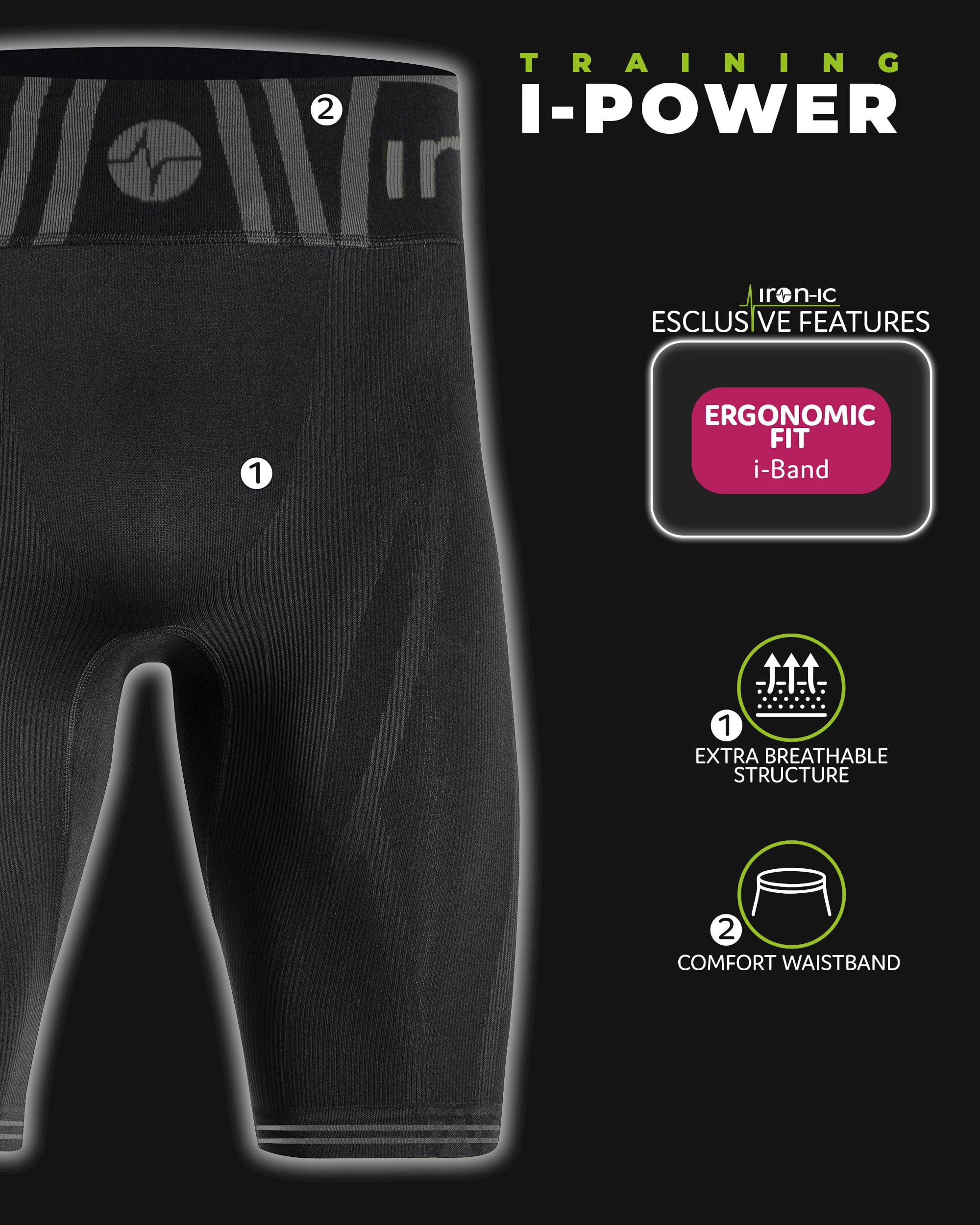 Iron-Ic - Short Tecnici Uomo I-Power Seamless con Compressione Graduata e Struttura Extra Traspirante per Sport Indoor e Outdoor - Art. 400811