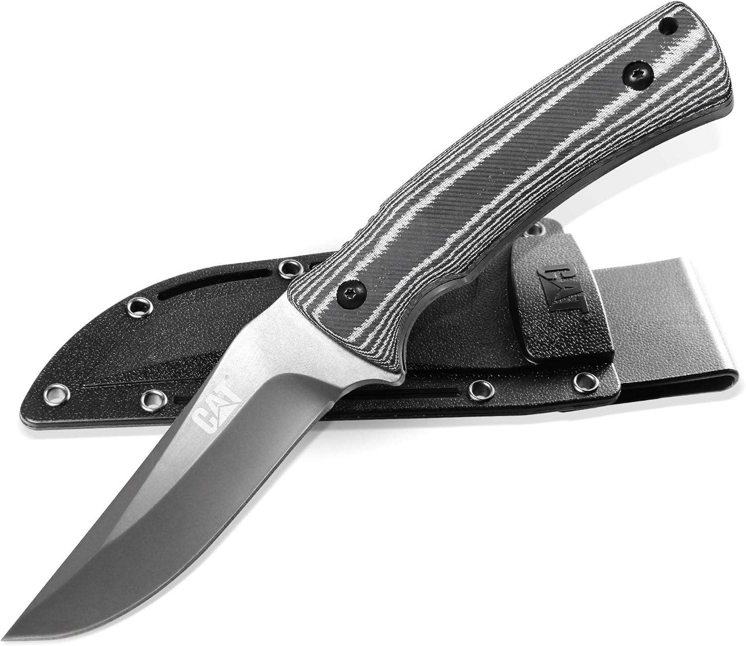 Cat 9-Inch Drop-Point Fixed Blade Knife with 7Cr17MoV Stainless Steel Blade, Micarta Handle, and Nylon Sheath – Heavy Duty, Comfortable Grip for Cutting - 980013