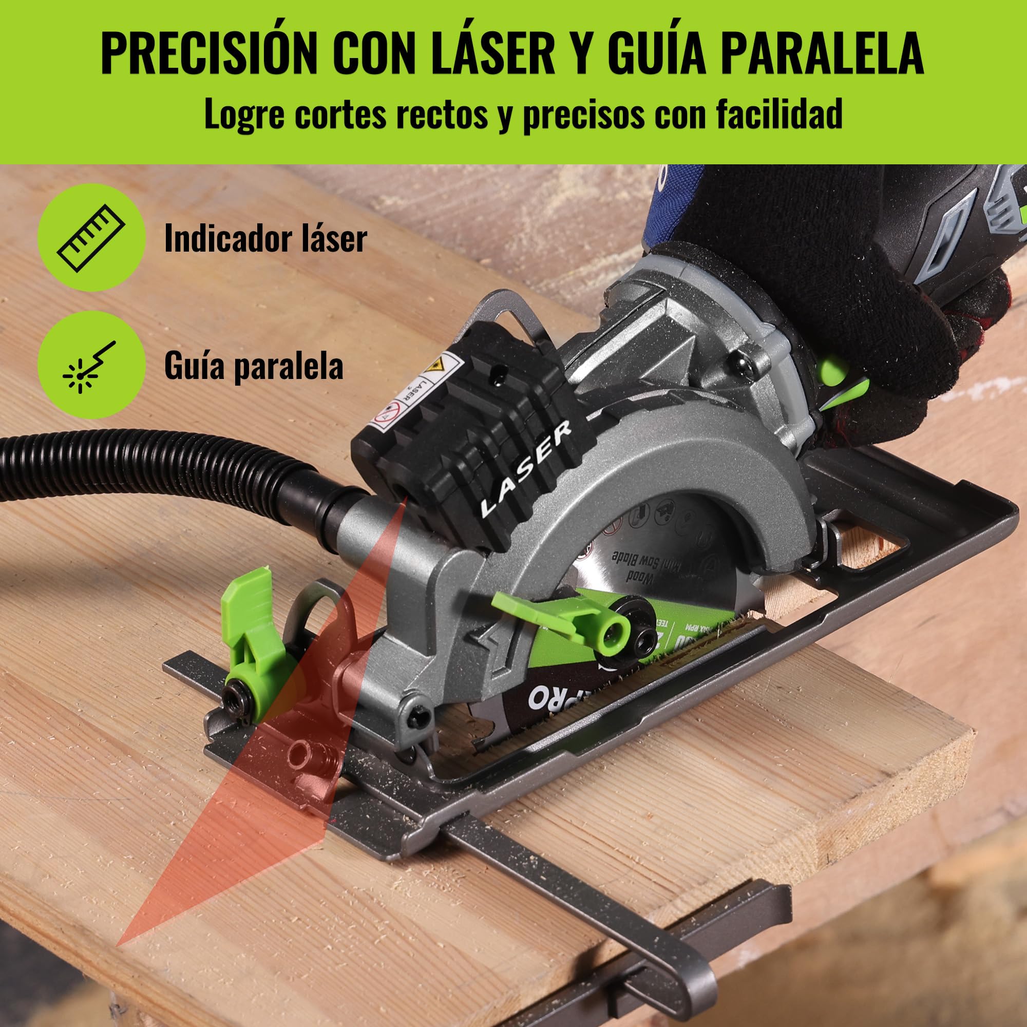 WORKPRO Mini Sierra Circular 20V 4.0Ah, 3500RPM Ø115mm | Incluye Cargador y Bolsa con 3 Discos para Cortar Madera, Metal, PVC, Plástico y Azulejos