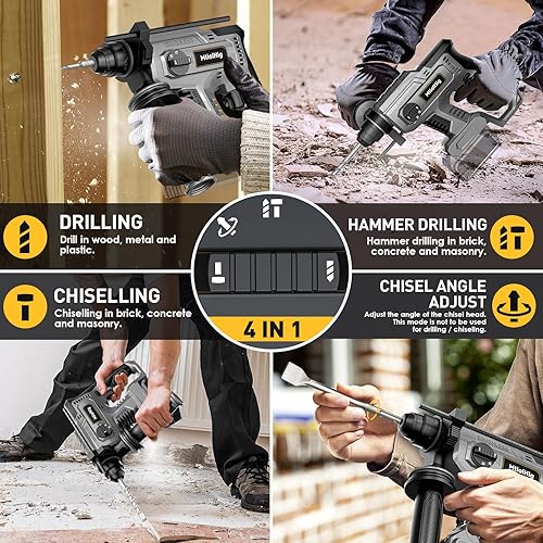 Miniatura 6 de Taladro de martillo giratorio inalámbrico para batería Dewalt 20V MAX, taladro sin escobillas SDS-Plus con embrague de seguridad para