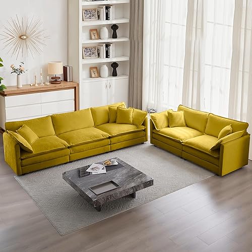 Miniatura 13 de mikibama Conjunto de sofá de 2 piezas de lujo, 2 piezas de sofá loveseat, conjunto moderno de sofás de chenilla cómodos en forma de nube para sala