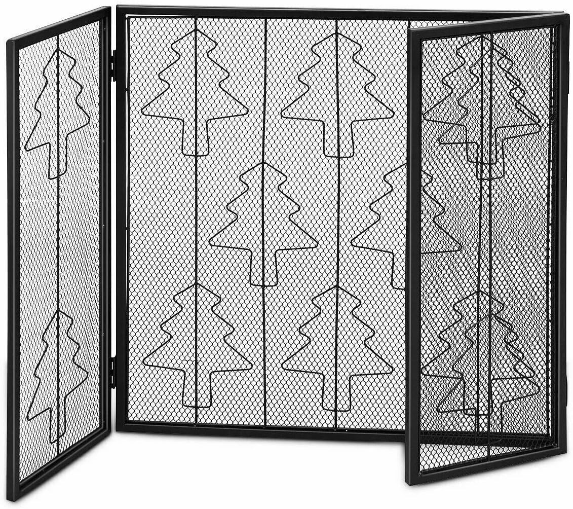 Fireplace Screens 3 Panel Folding Metal Steel Fireplace Screen Protector Fireplace Screen Flat Fireplace Screens Decorative,