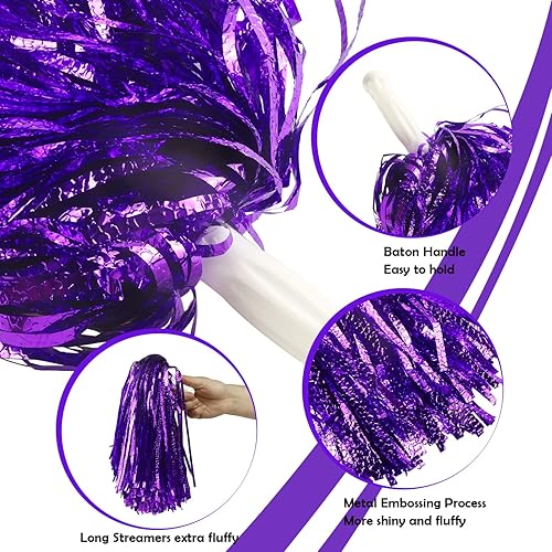 Miniatura 4 de Lovecheer 12 pompones metálicos para animadoras, esponjosos, brillantes, con asa, equipo deportivo, baile, animador, escuadrón animador, para niñas
